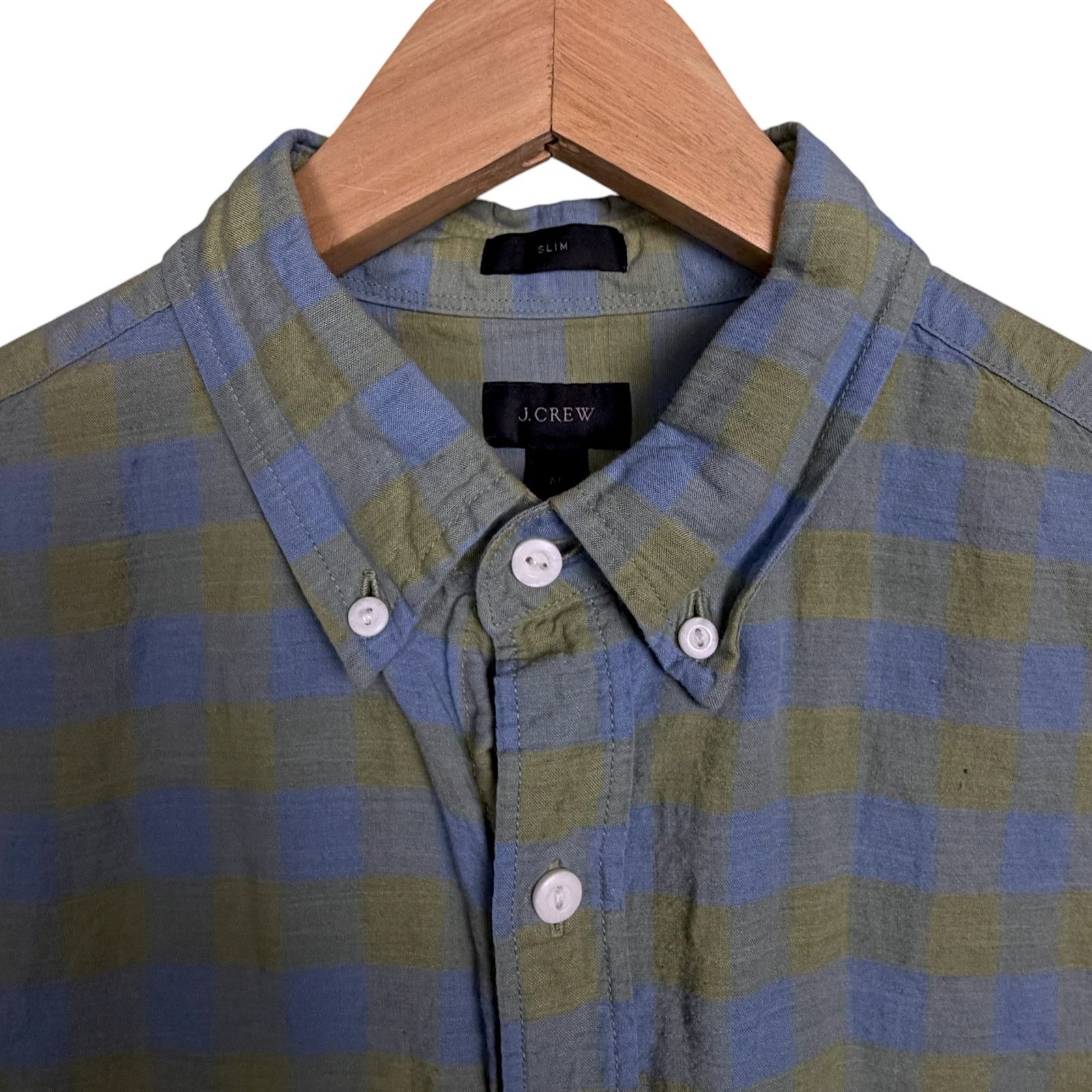 J.Crew J.Crew Men Medium Linen Blend Green Check Baird McNutt Shirt Size US M / EU 48-50 / 2 - 4 Thumbnail