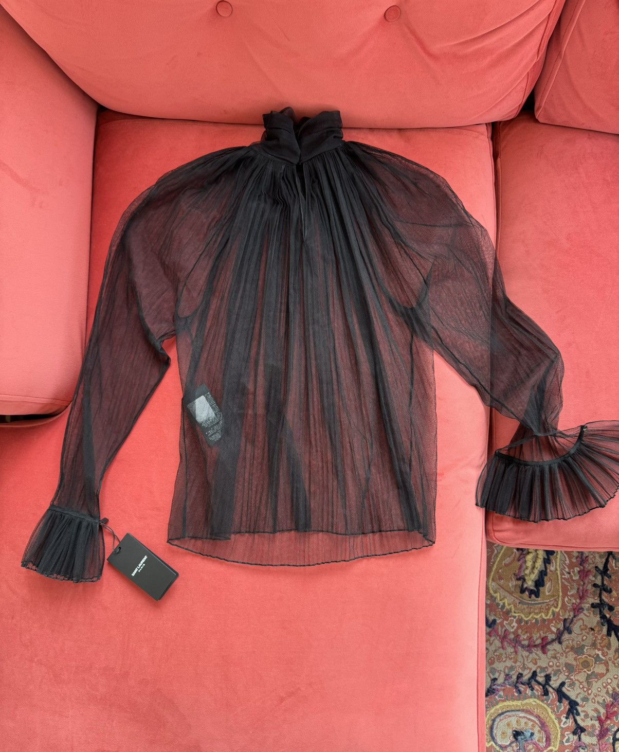 Saint Laurent Paris New Saint Laurent silk-tulle gathered blouse, size S Size S / US 4 / IT 40 - 2 Thumbnail