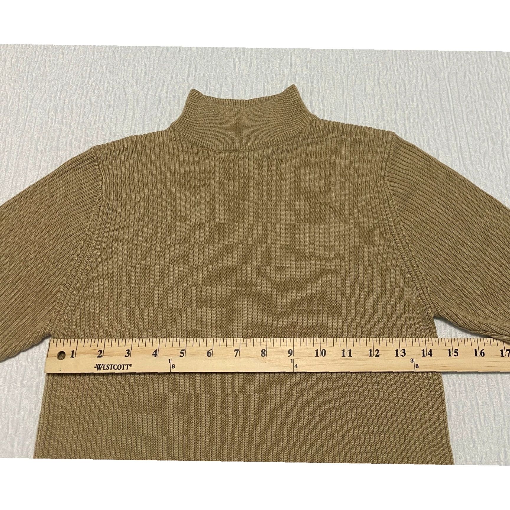 Vintage VINTAGE Crystal Kobe Ribbed Knit Top Short Sleeve Mock Neck Acrylic Tan Small Women’s Shirt Size S / US 4 / IT 40 - 5 Thumbnail