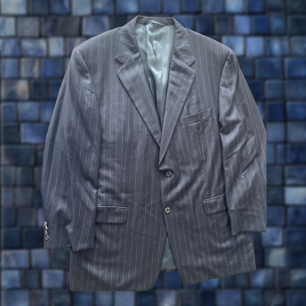 Loro Piana Hickey Freeman Loro Piana Super 120s Sport Jacket Coat Mens 44R Pinstripe Blazer Single-Breasted 2-Button Notch Wool Gray Navy? Size 44R - 1 Thumbnail
