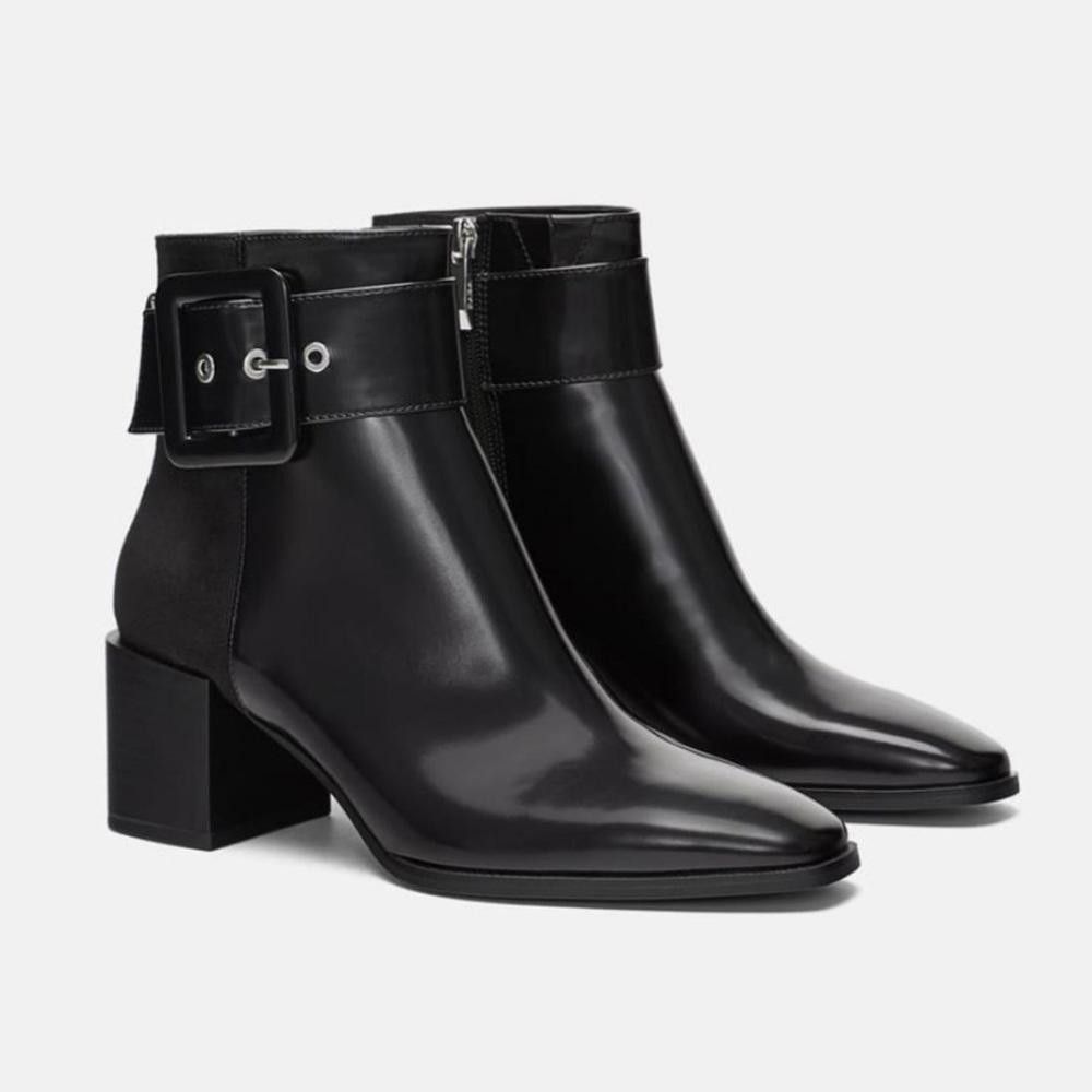 Zara Zara l Leather Suede Buckle Heeled Booties Size 9/40 Size US 9 / IT 39 - 11 Thumbnail