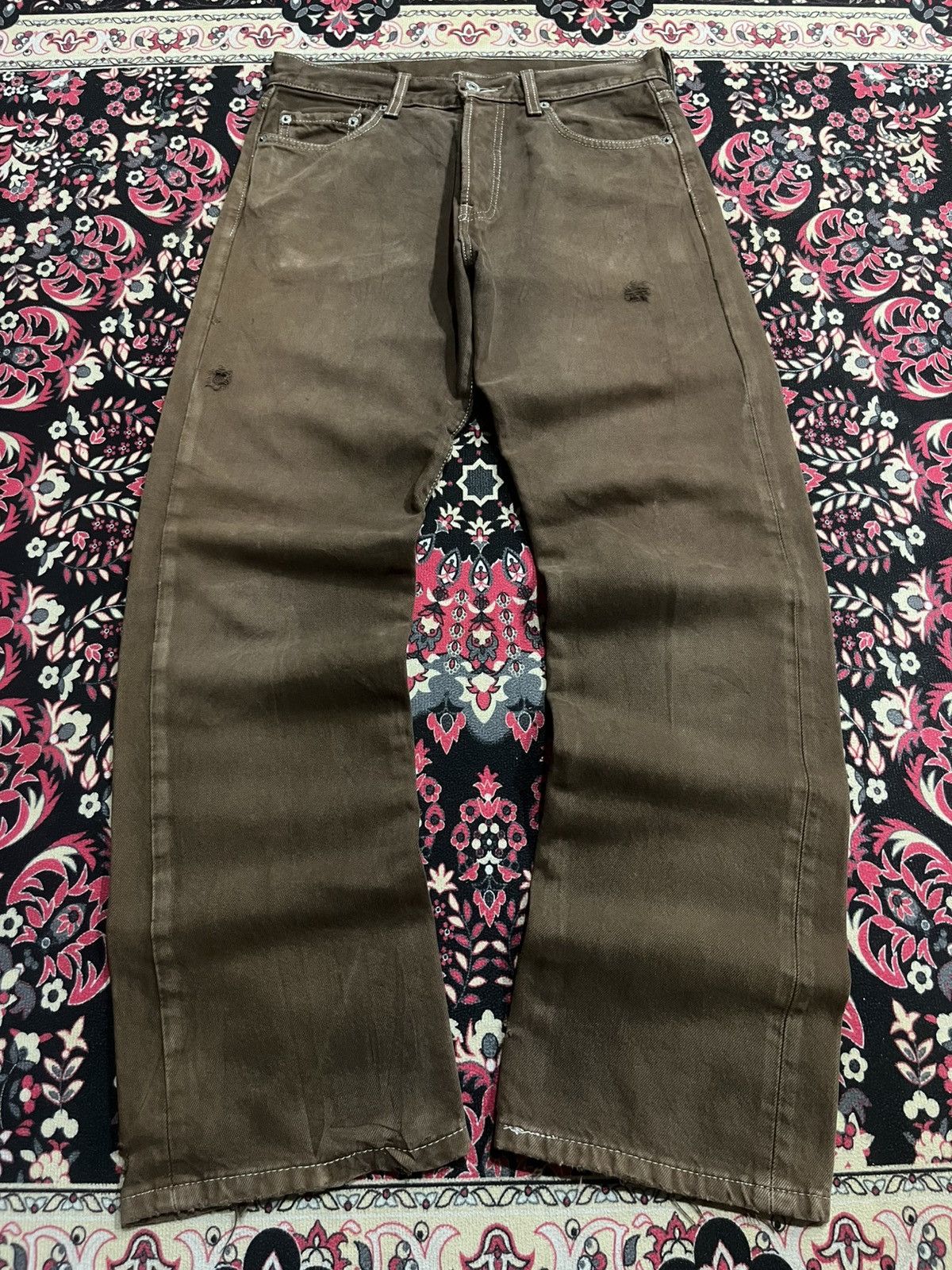 Levi's ⚡️Vintage⚡️Y2K Levis 501 Buttonfly Brown Wash Distressed Jeans Size US 30 / EU 46 - 1 Thumbnail