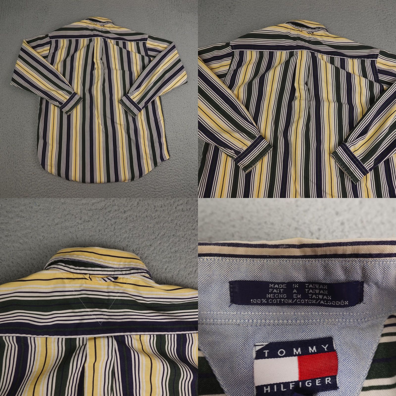 Tommy Hilfiger VINTAGE Tommy Hilfiger Shirt Mens L Blue Yellow Stripe Long Sleeve Crest 90s Retro Button-Up Collared Size US L / EU 52-54 / 3 - 8 Thumbnail