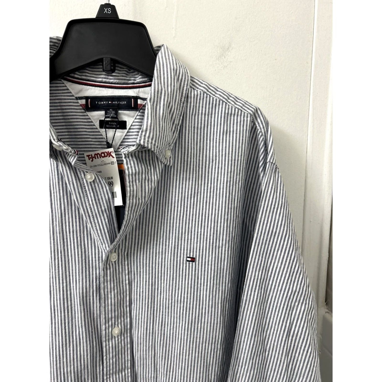Tommy Hilfiger Tommy Hilfiger Oxford Shirt Mens XL Blue White Stripe THFlex Regular L/S NWT Button-Down Collar Embroidered Flag Chest Casual Business Size US XL / EU 56 / 4 - 4 Thumbnail