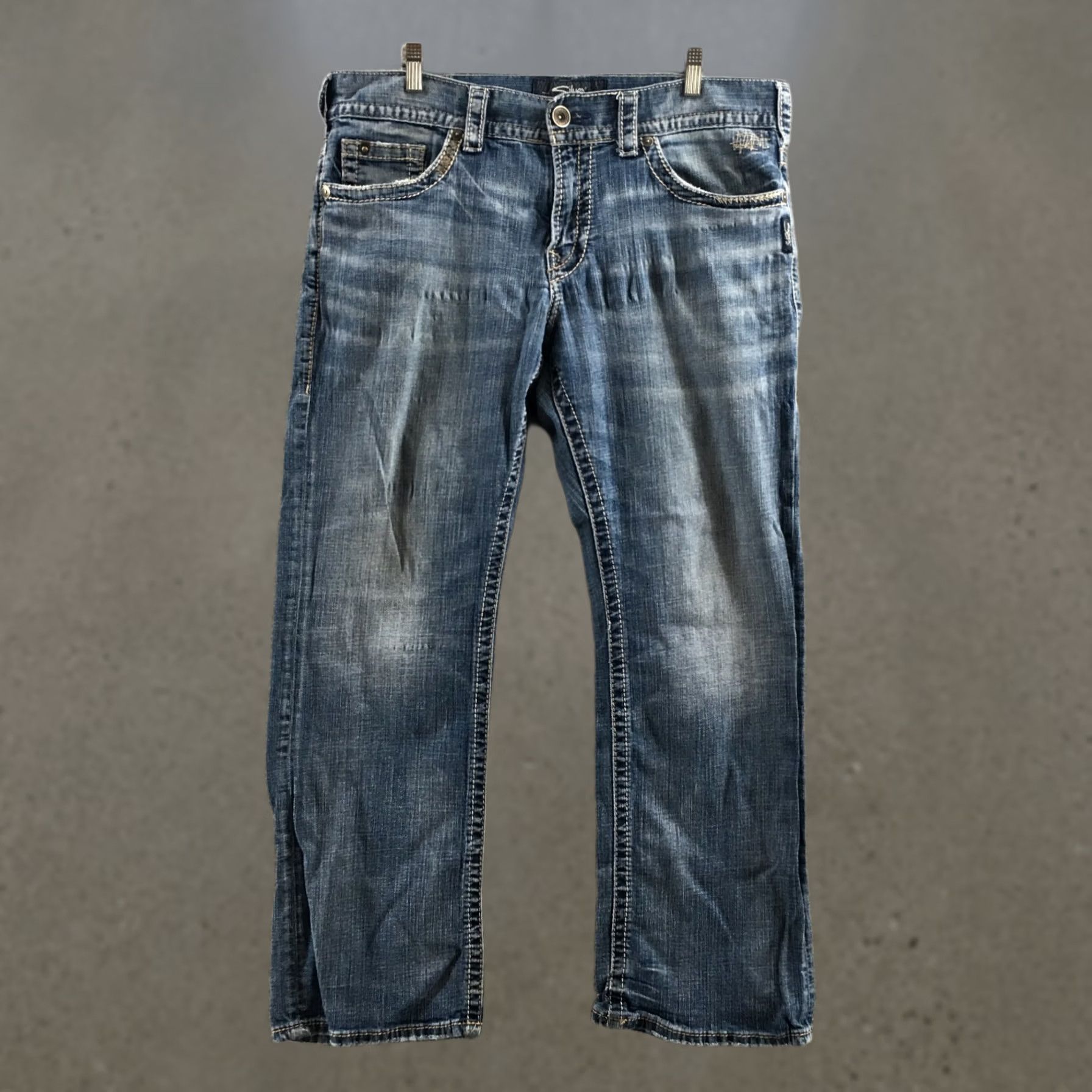 Silver Jeans Co. Silver Straight Jeans Mens 36x32 Blue Mid Rise Zip Fly Pockets Jeans Mens Regular Classic Straight 5-Pocket Denim Cotton 38 in Waist Size US 36 / EU 52 - 1 Thumbnail