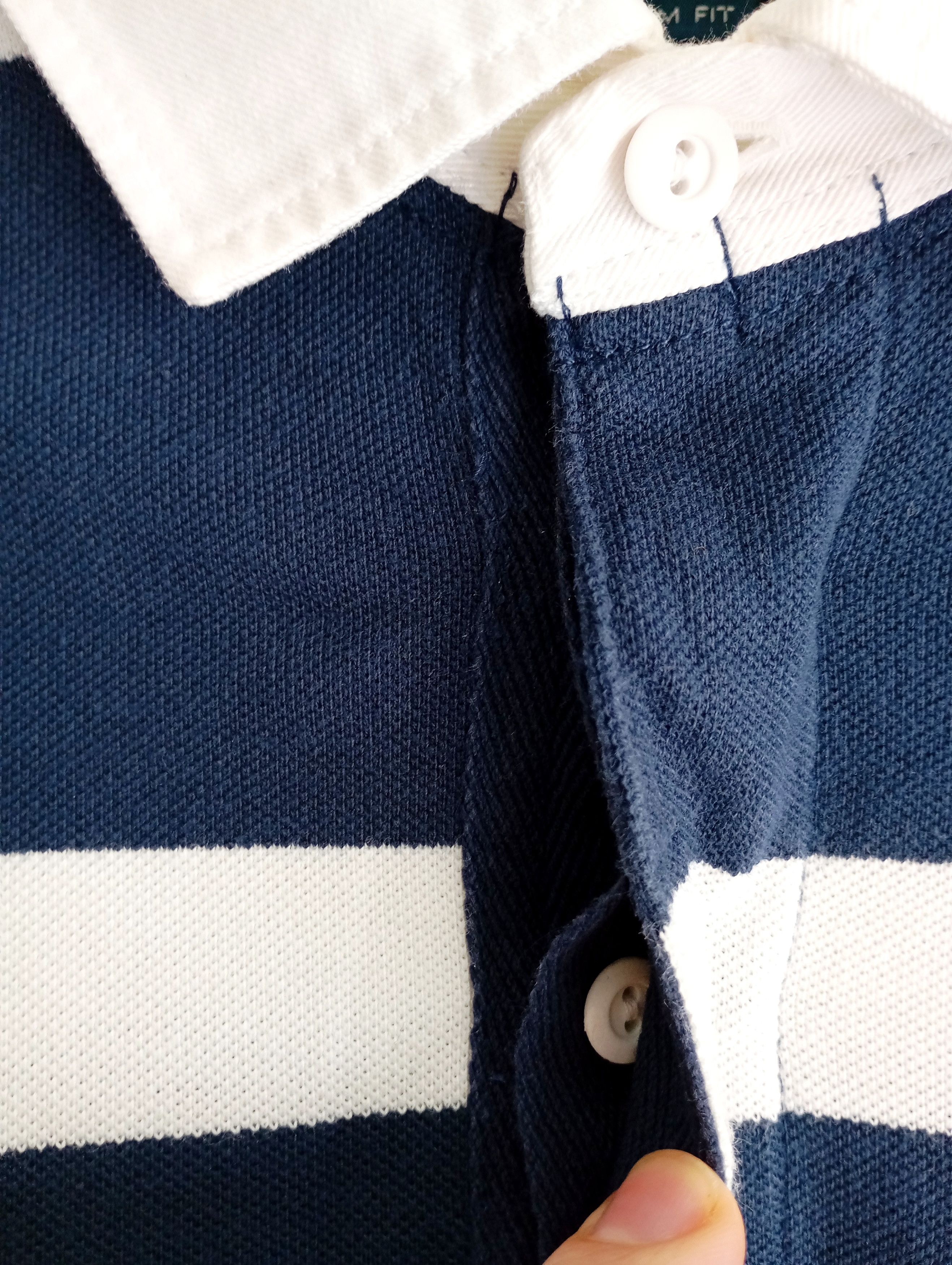 Polo Ralph Lauren Polo Ralph Lauren Striped Mesh Polo Shirt in Blue and White Size US XL / EU 56 / 4 - 10 Thumbnail