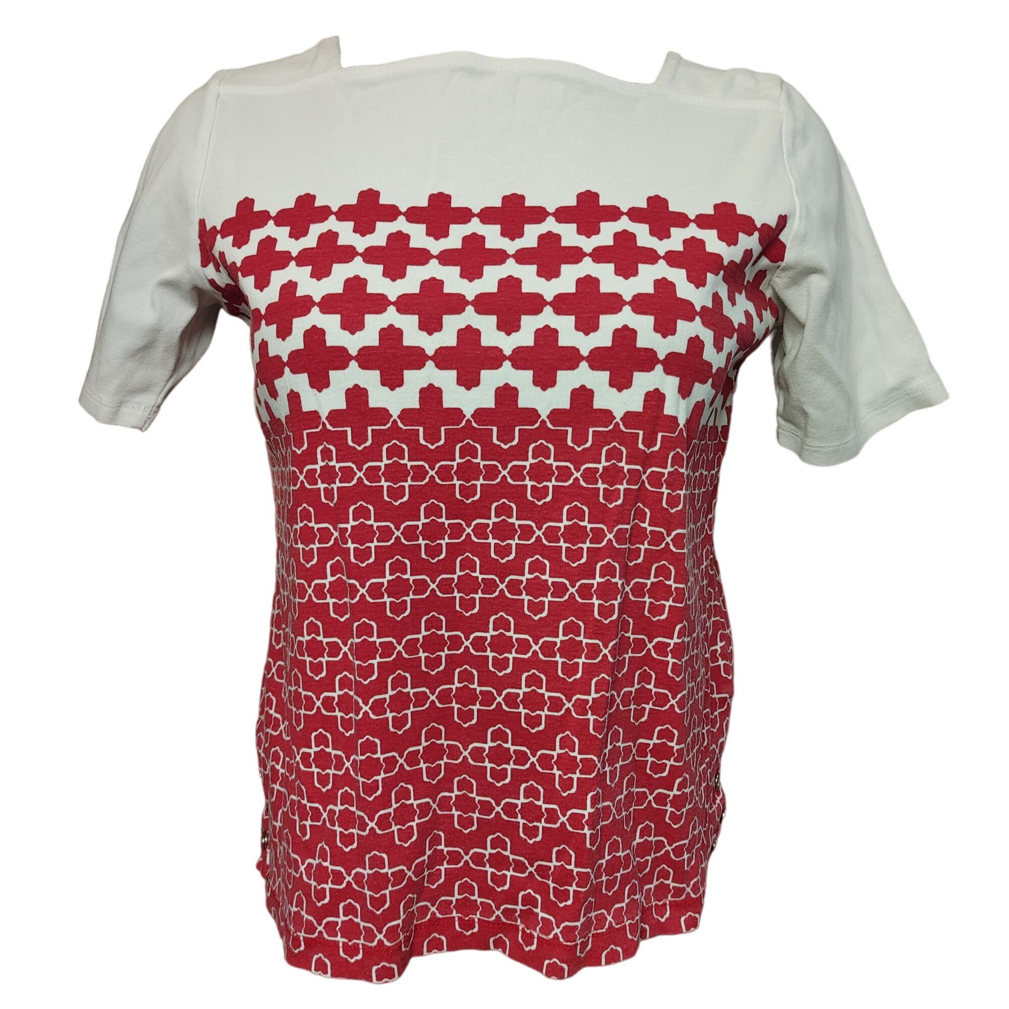 Croft & Barrow Croft & Barrow Women's White/Red Geometric Pattern T-shirt M Size M / US 6-8 / IT 42-44 - 1 Thumbnail
