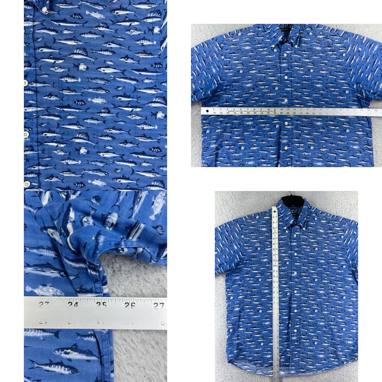 Nautica Nautica Shirt Mens Large Blue Game Fish All Over Print 100% Cotton Hawaiian Size US L / EU 52-54 / 3 - 8 Thumbnail