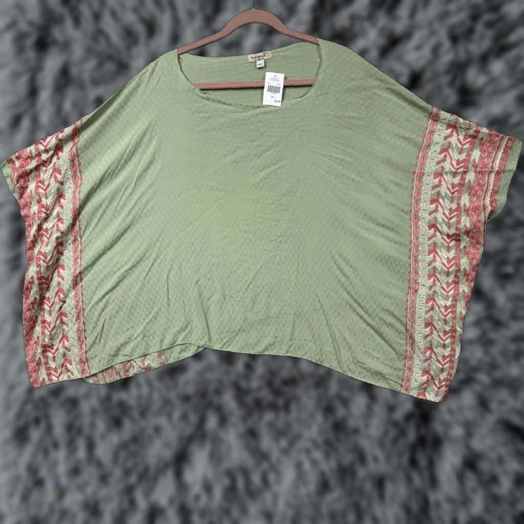 Vintage One World Blouse Kimono Womens S-L Green Embroidered Geometric Boho NWT Size S / US 4 / IT 40 - 1 Thumbnail