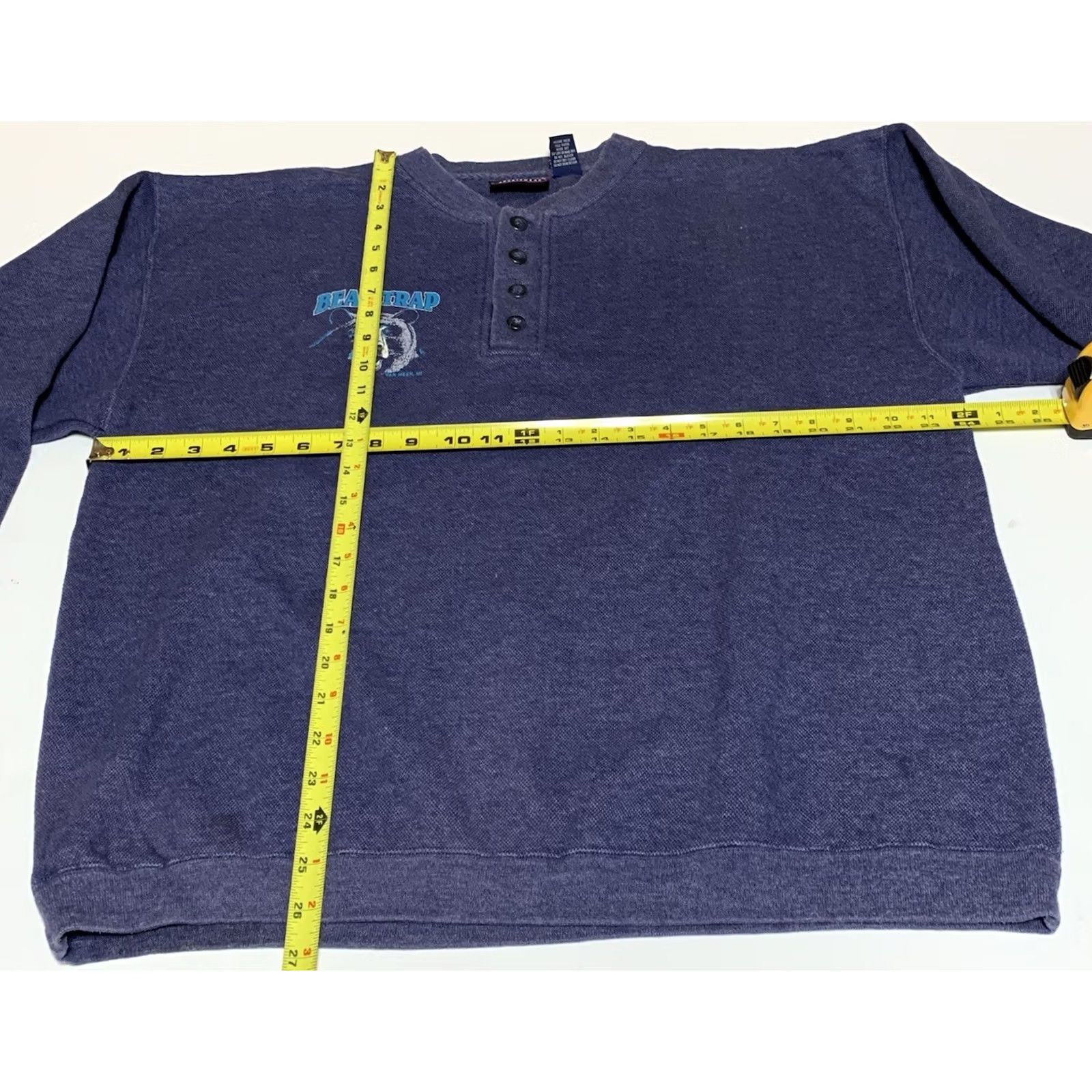 Vintage VINTAGE BEAR TRAP Van Meer Michigan Henley Sweatshirt Long Sleeve Mens Large Blue Cotton Blend 1990s Hanley? Size US L / EU 52-54 / 3 - 5 Thumbnail