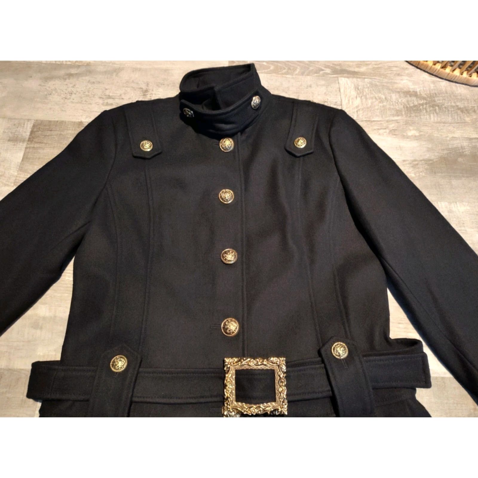 Guess VINTAGE Guess Wool Blend Peacoat Women’s XL Black Military Gold Buttons Long Coat Winter Fall Spring Size XL / US 12-14 / IT 48-50 - 5 Thumbnail