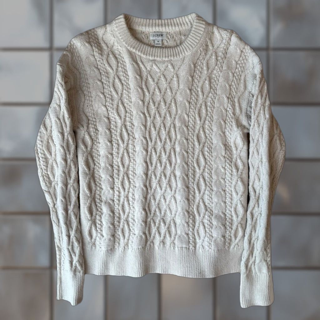 J.Crew J. Crew Fisherman Sweater Women's Small Cream Cotton Cable Knit Pullover Winter Size S / US 4 / IT 40 - 1 Thumbnail