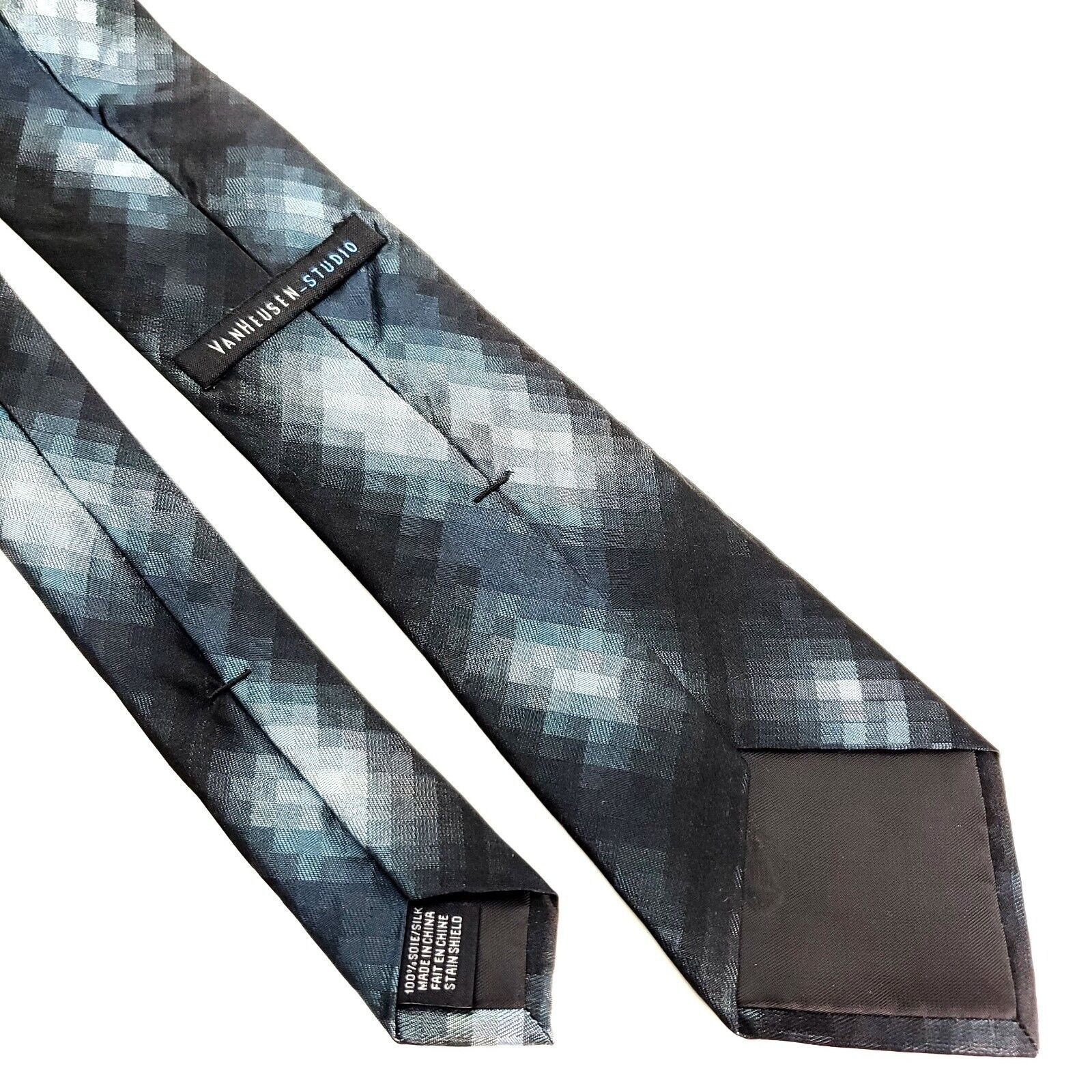 Van Heusen Van Heusen Studio Silk Tie Print Gray Blue Gradient Skinny Size ONE SIZE - 5 Thumbnail