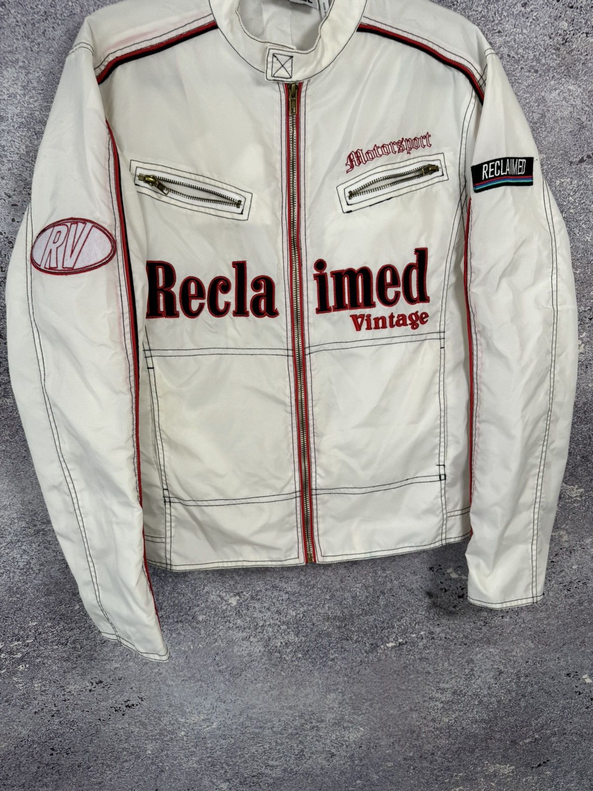 Vintage Reclaimed Vintage Biker Jacket Nylon White Men’s XS size Size US XS / EU 42 / 0 - 4 Thumbnail