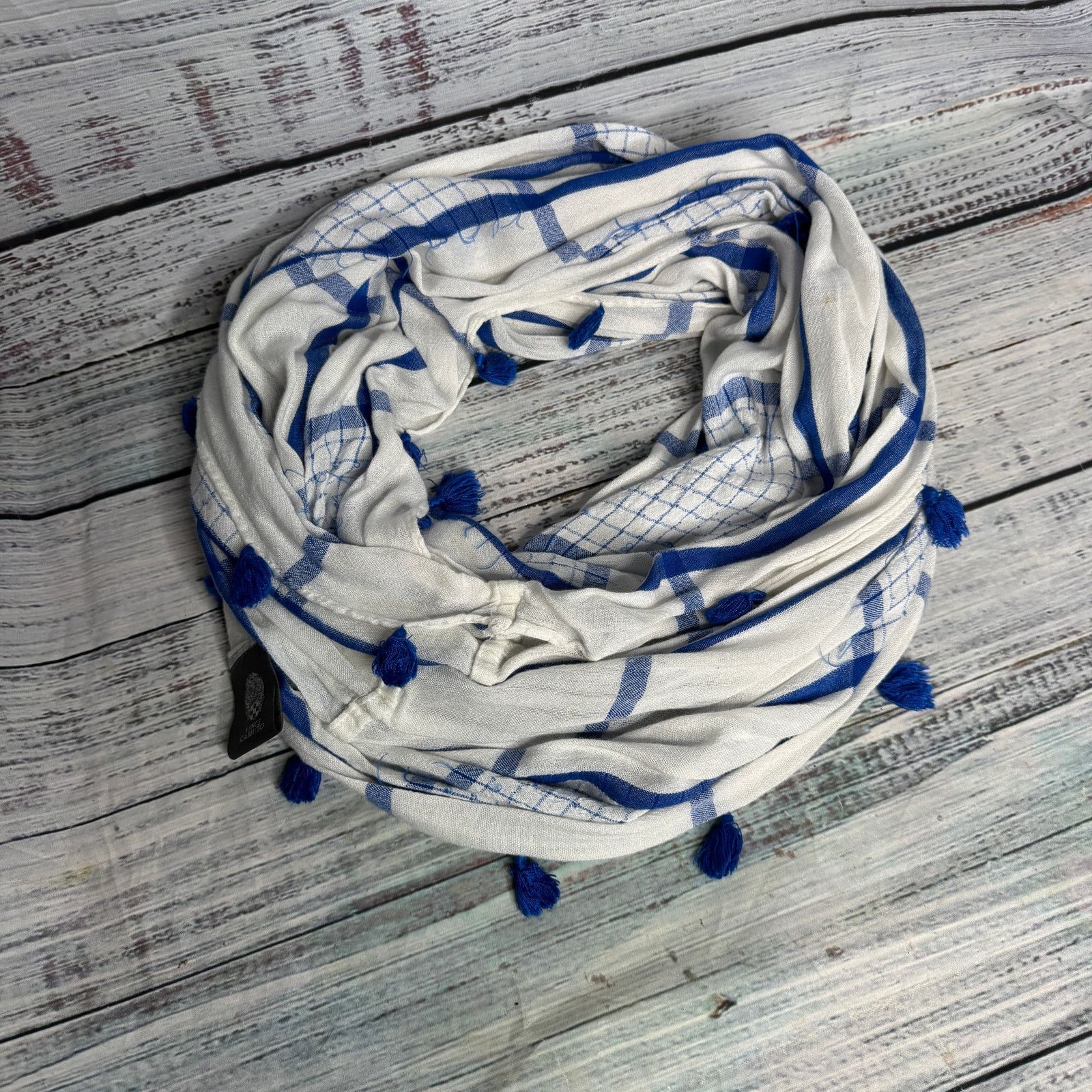 Vince Camuto Vince Camuto Blue Plaid Infinity Scarf with Fringe Size ONE SIZE - 4 Thumbnail