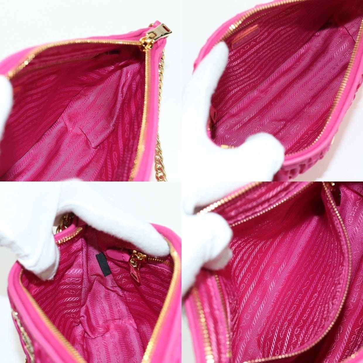 Prada Prada Nylon Chain Shoulder Bag Pink Size ONE SIZE - 14 Thumbnail