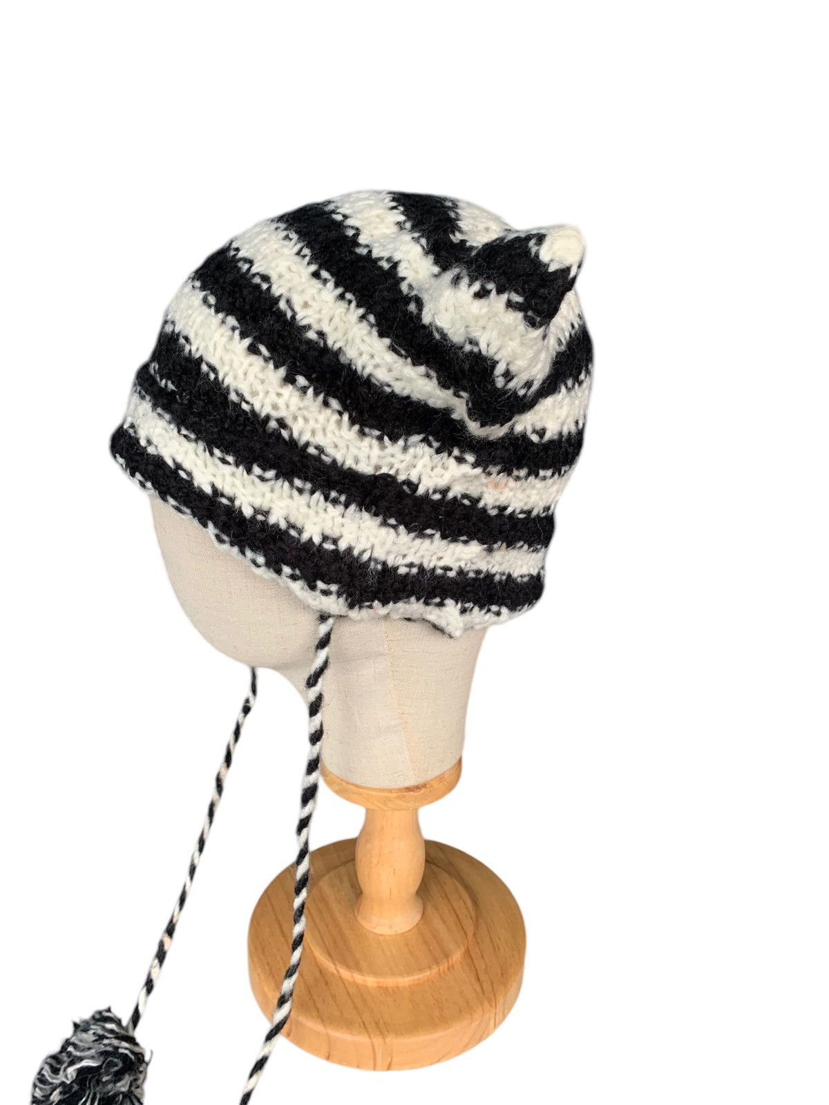Japanese Brand × Kapital × Vintage Stripe Black And White Bunny Horn Devil Knitted Beanie Hats Size ONE SIZE - 6 Thumbnail