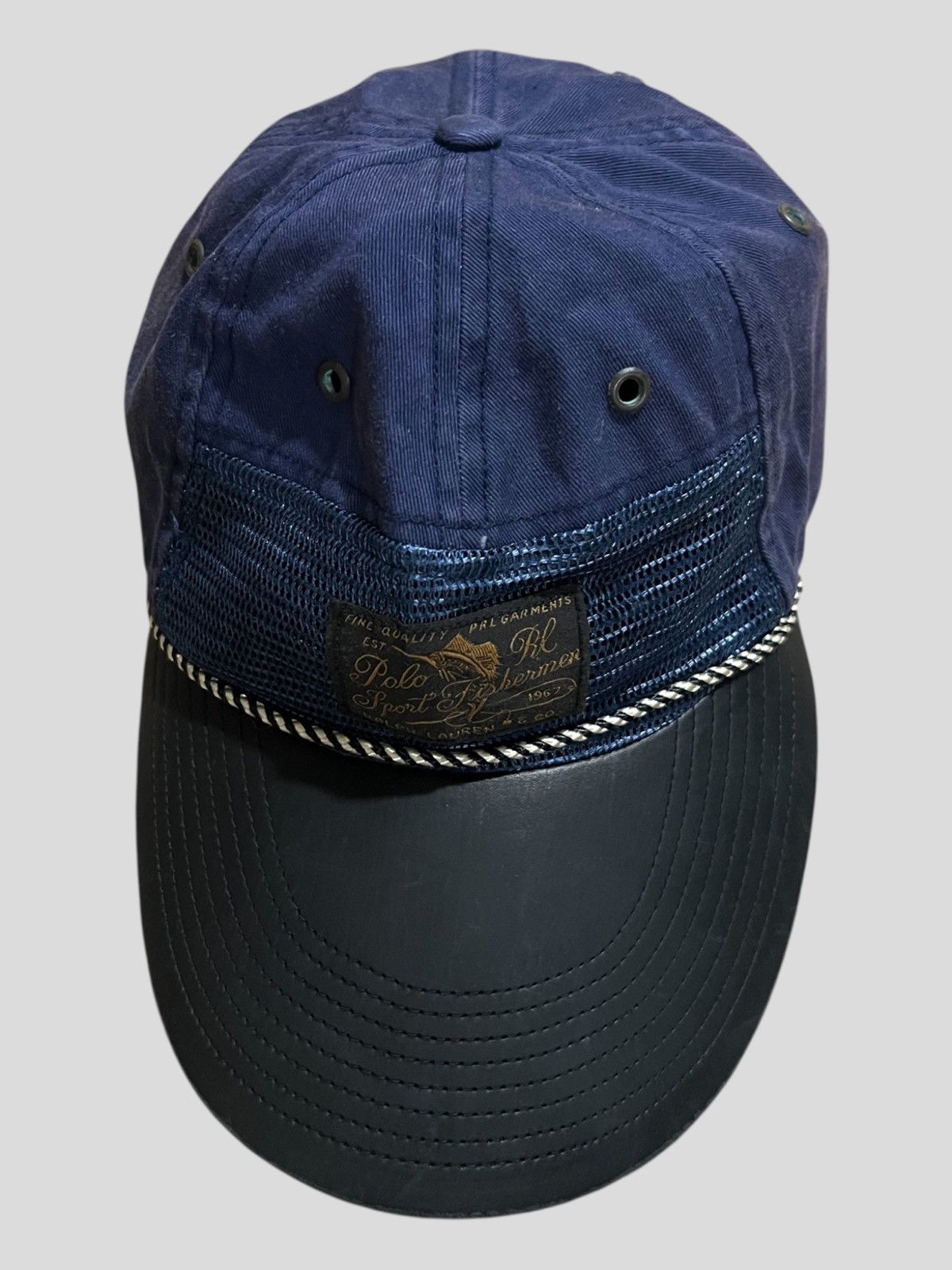 RRL Ralph Lauren Vintage 90s Polo Sport RL Fisherman Hybrid Mesh Leather Cap Size ONE SIZE - 1 Thumbnail
