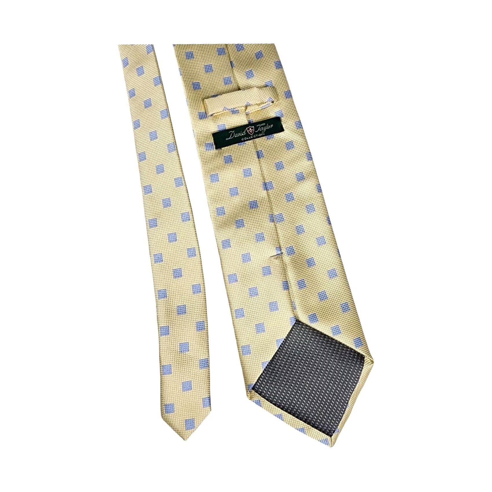 Vintage David Taylor Collection Silk Blend Tie Gold Blue Micro Dot Pattern Size ONE SIZE - 3 Thumbnail