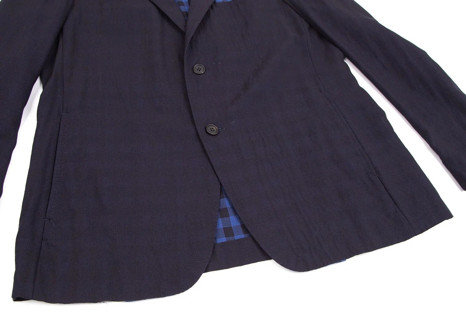 Issey Miyake Summer Wool Jacket in Navy with Check Pattern Size US XL / EU 56 / 4 - 9 Thumbnail