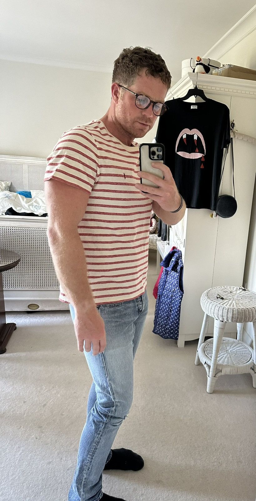 Saint Laurent Paris $620 Saint Laurent STRIPED CASSANDRE T-SHIRT IN JERSEY Size US L / EU 52-54 / 3 - 6 Thumbnail