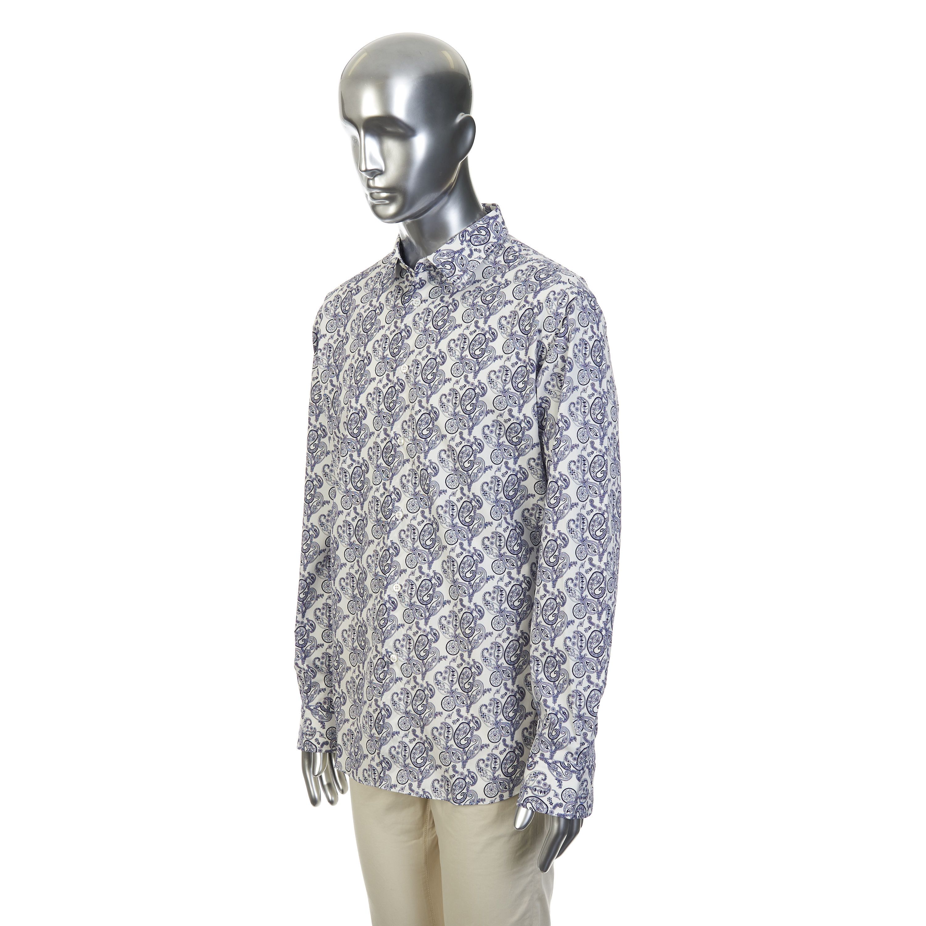 Brioni White Cotton Long Sleeve Shirt With Paisley Print Size US XL / EU 56 / 4 - 3 Thumbnail