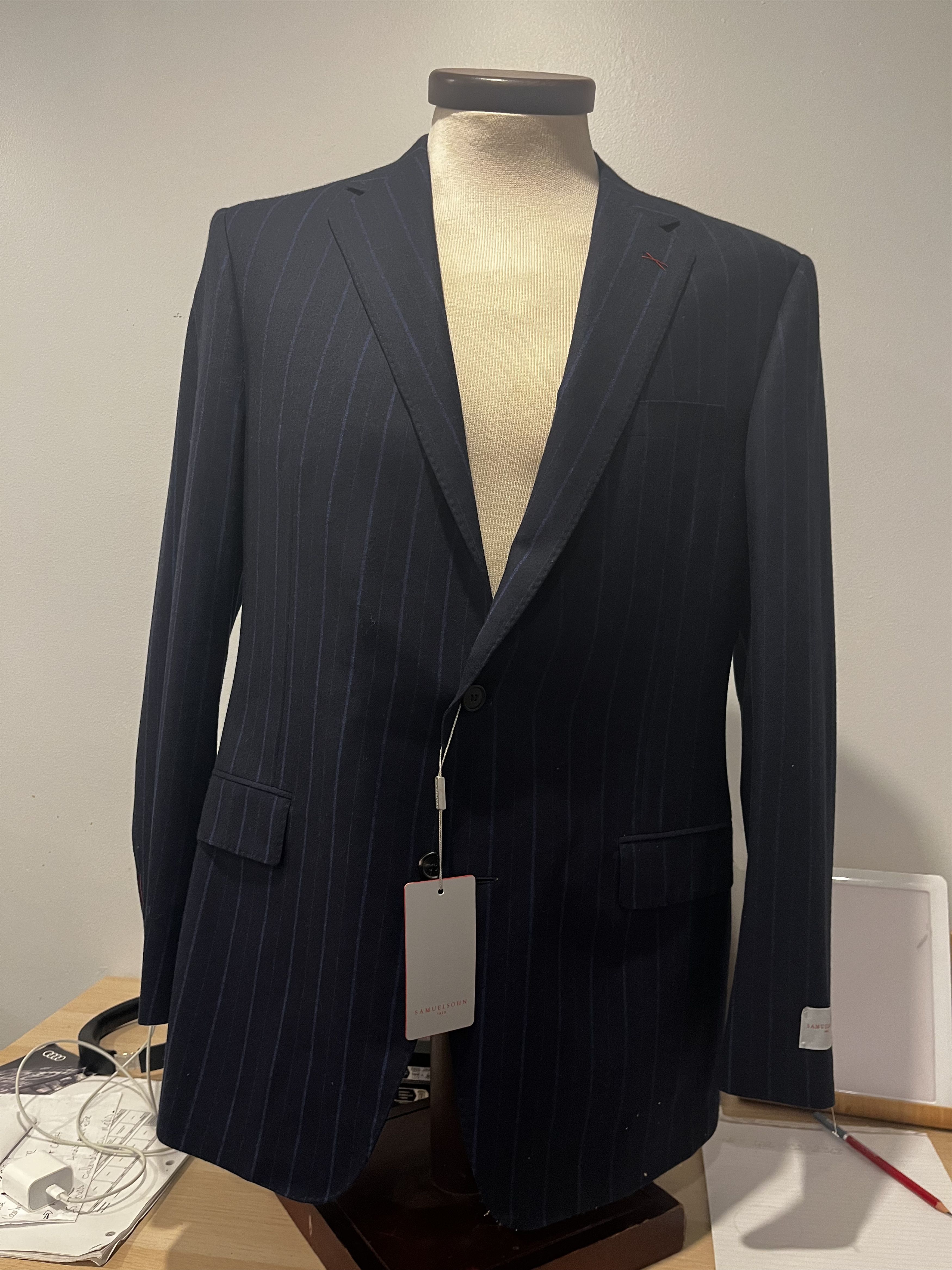 Samuelsohn Brand new Samuelsohn 2 piece luxury suit striped wool blue Size 42L - 1 Thumbnail