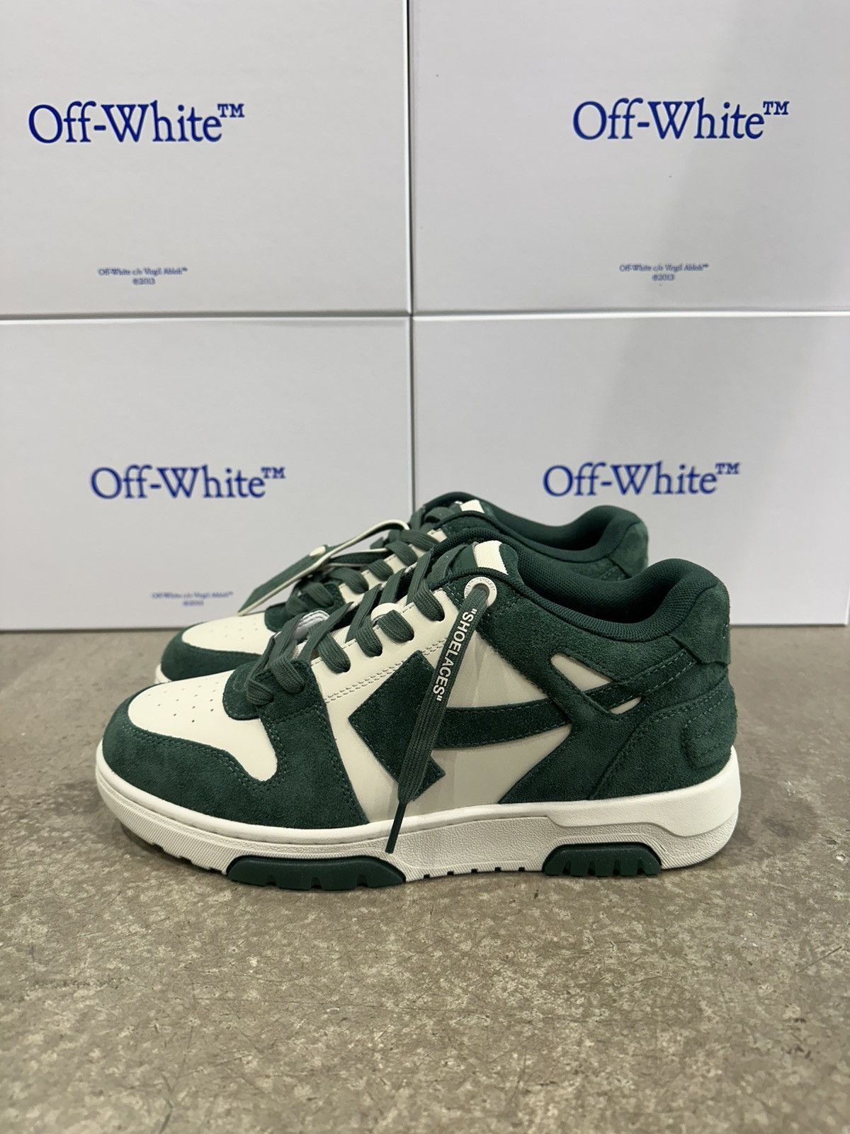 Off-White OFF-WHITE - Out of Office Suede Jet Green Ecru Sneakers Size US 12 / EU 45 - 3 Thumbnail