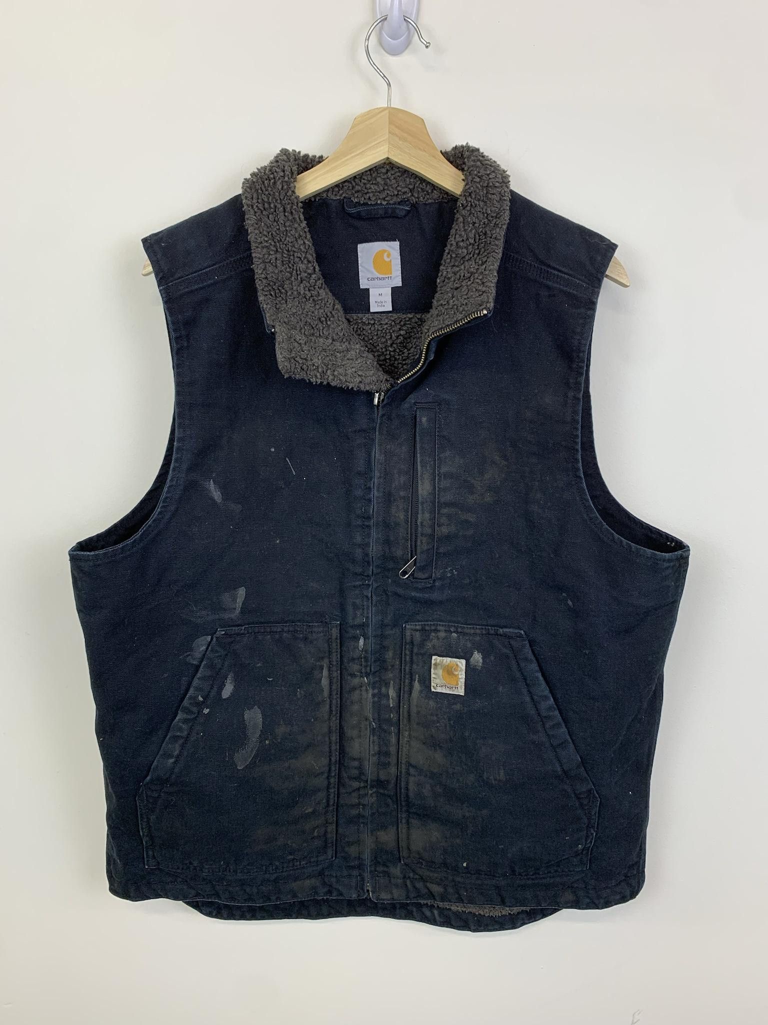 image of Carhartt Y2K Paiint Stained Fleece Lined Vest in Black, Men's (Size Medium)