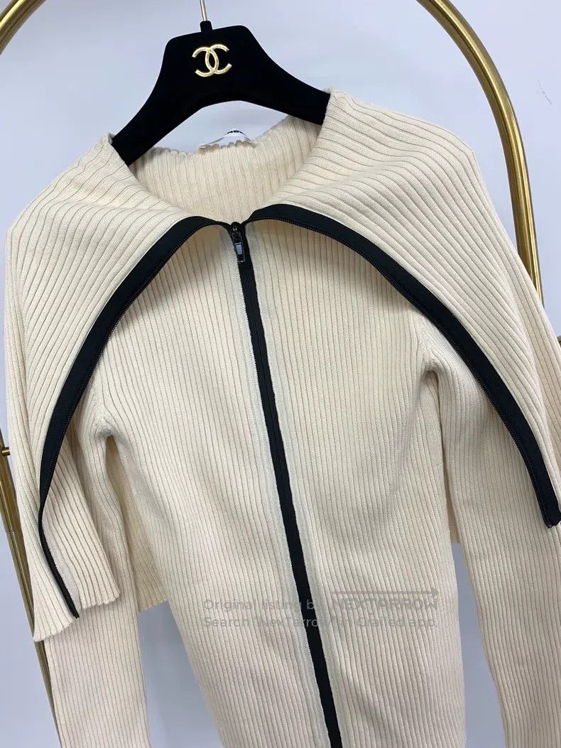 Jil Sander Jil Sander White Show Shawl Navy Neck Knit Cardigan Jacket Size S / US 4 / IT 40 - 2 Thumbnail