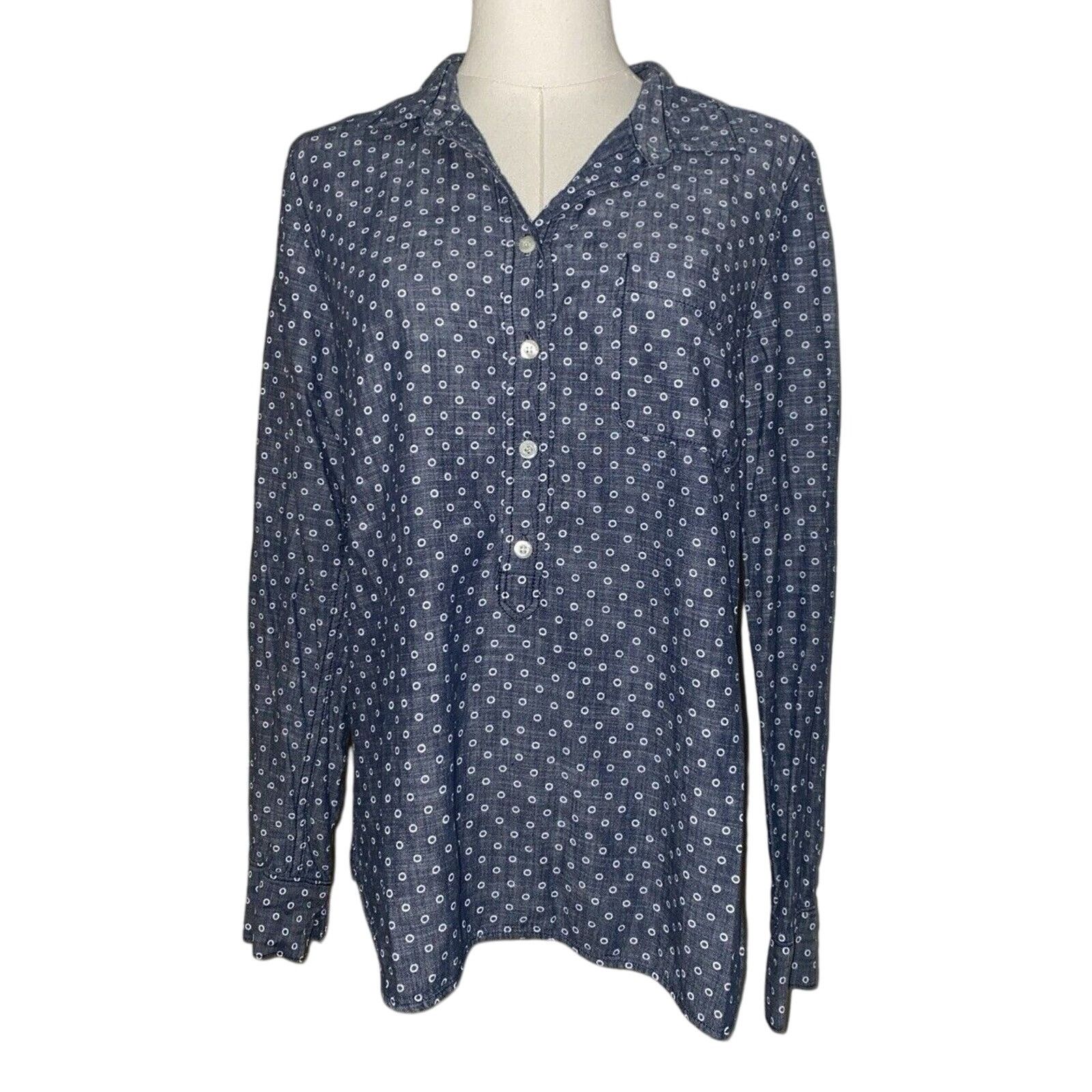 J.Crew J. CREW Denim Blue Button Up Long Sleeve Sz 10 100% Cotton Size L / US 10 / IT 46 - 1 Thumbnail