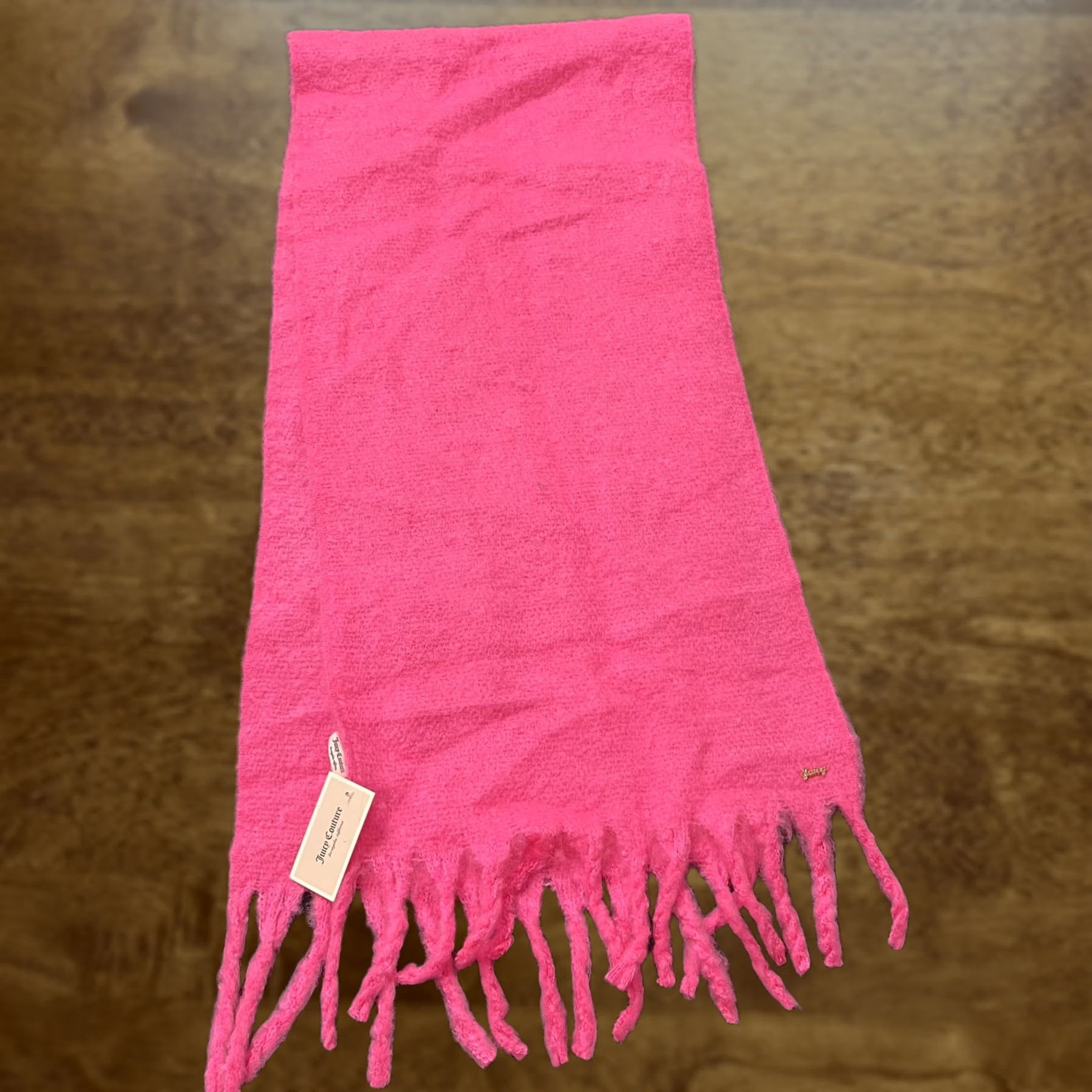 Juicy Couture Juicy Couture Scarf Womens One Size Pink Fuzzy Fringe Logo Winter Wrap Size ONE SIZE - 1 Thumbnail