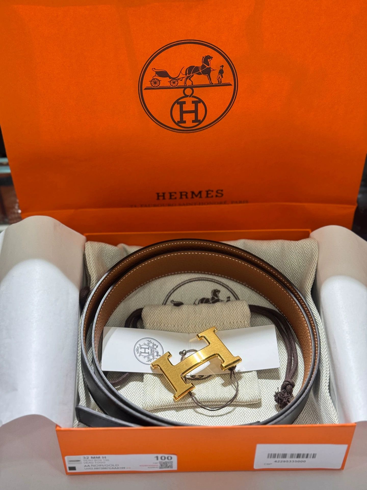 Hermes HERMES 2-Sided Calfskin Belt 32mm 100cm GBB H K Size ONE SIZE - 1 Thumbnail