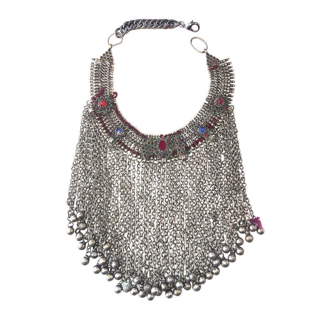 Designer Afghan Jingle Bell Tribal Glass Bib Necklace Size ONE SIZE - 4 Thumbnail