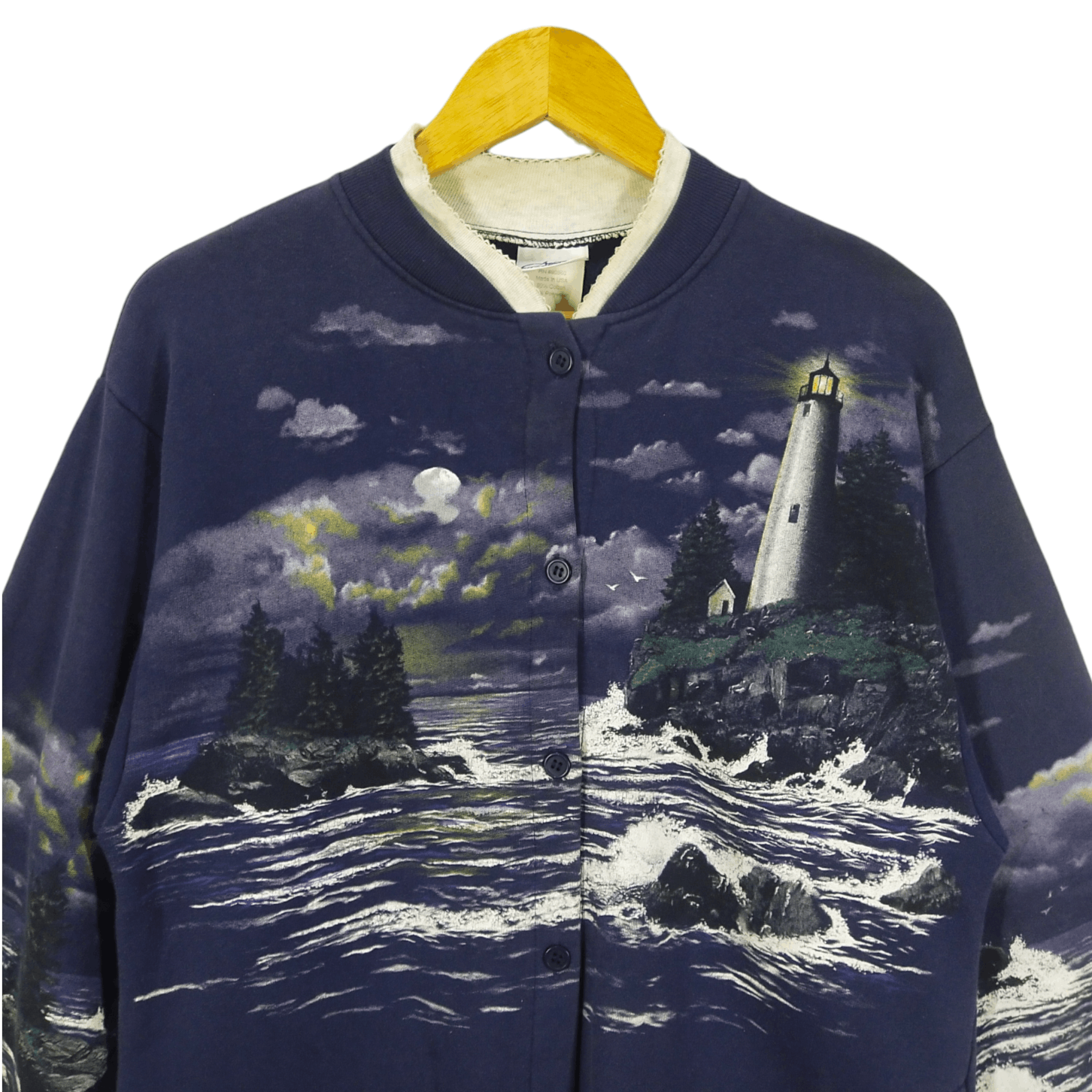 image of Vintage 90's Artisan Fullprint Button Down Sweater in Blue, Women's (Size Large)