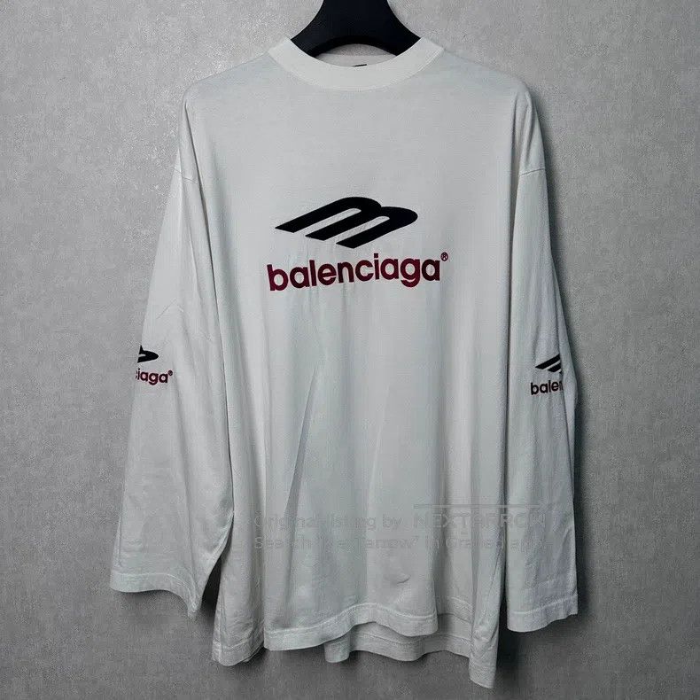 Balenciaga Letter Embroidery Long Sleeve T-Shirt White