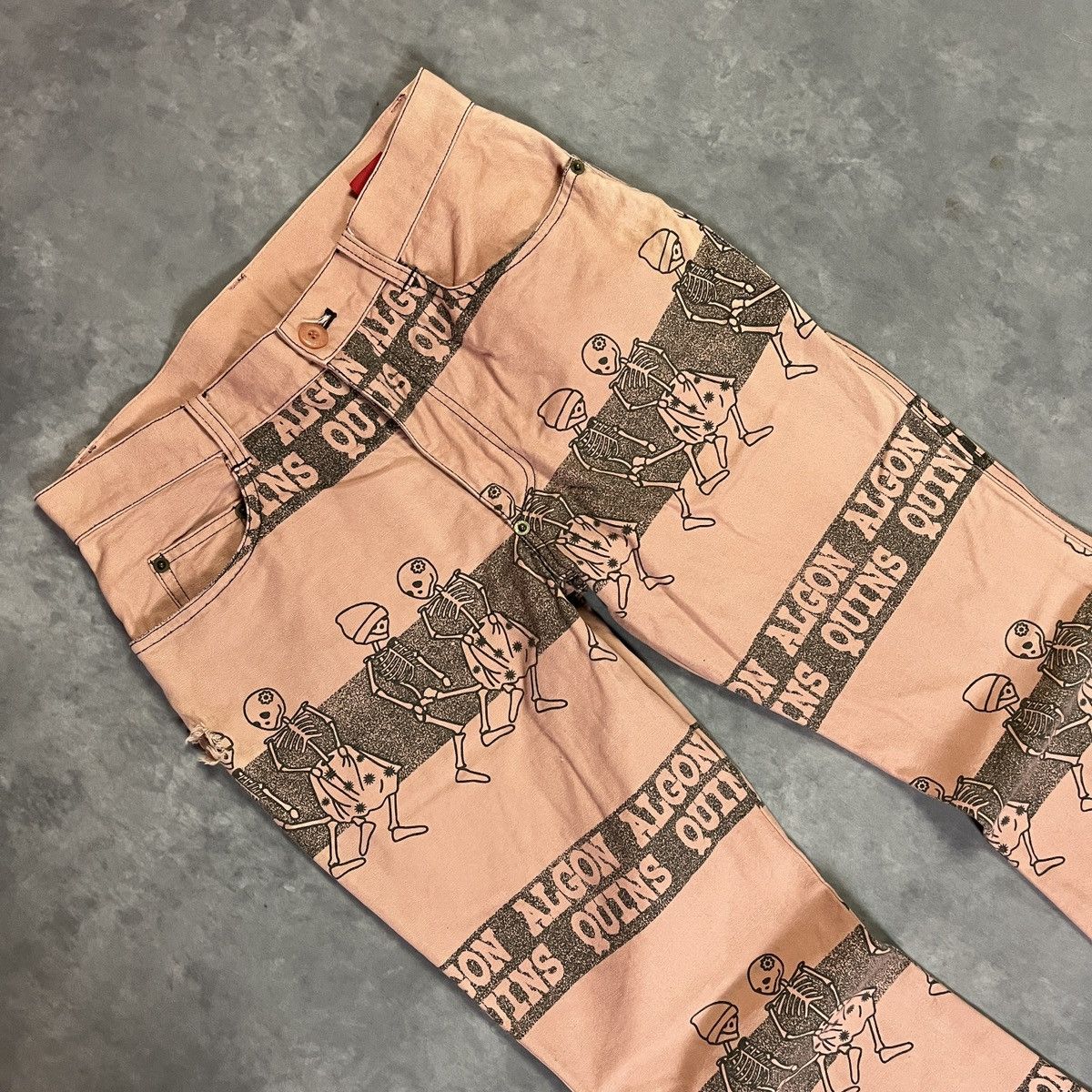 Japanese Brand Algonquins Skeleton All Over Print Pink Flared Pants ifsix Size US 27 - 2 Thumbnail