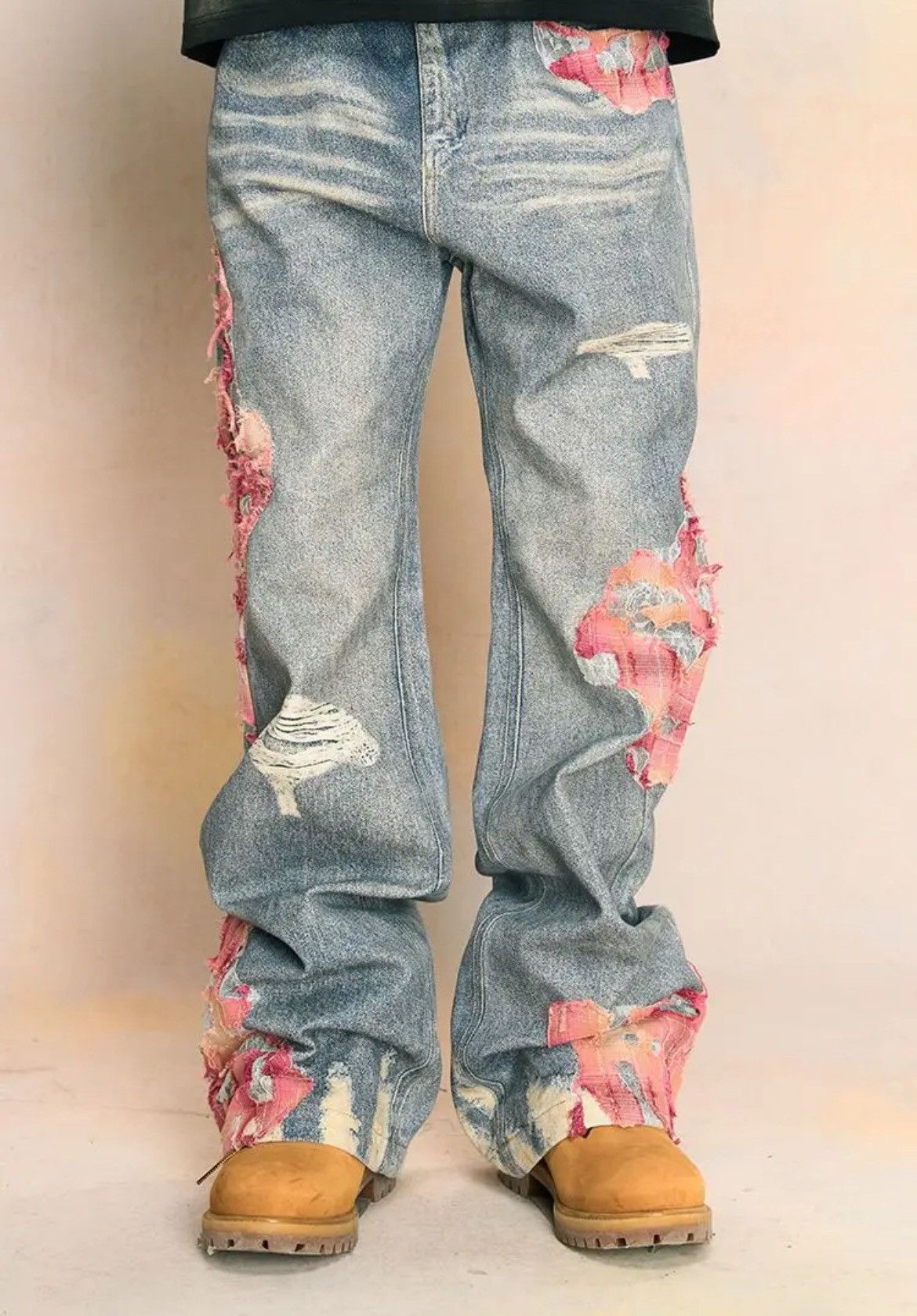 Vintage Patchwork Ripped Wide Leg Jeans Size US 28 / EU 44 - 2 Thumbnail