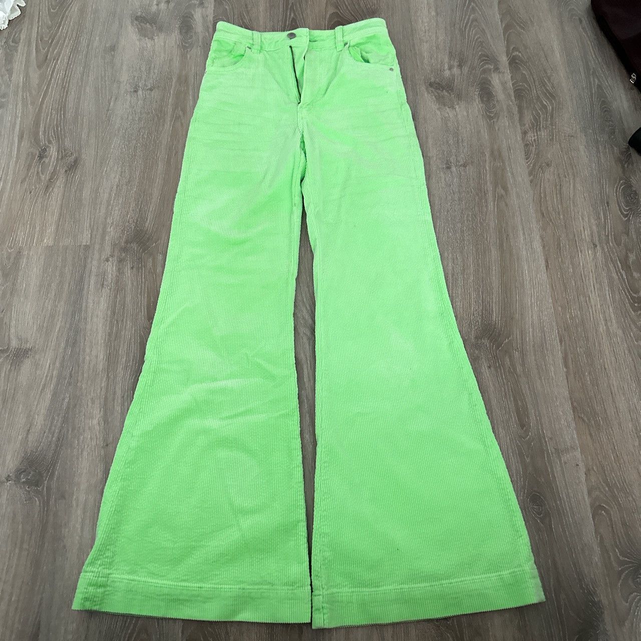 image of Rollas Flared Corduroy Pants in Neon Green, Women's (Size 27)