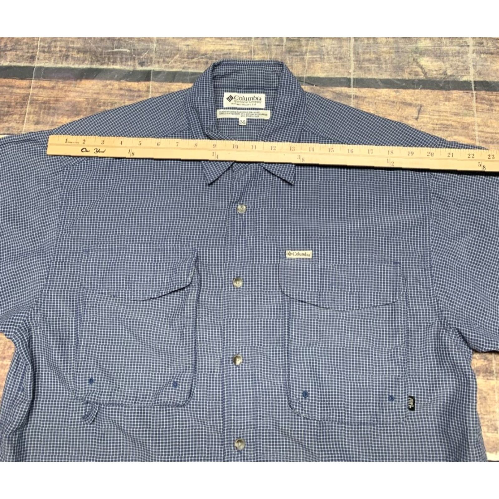 Vintage Columbia GRT Sportswear Mens Short Sleeve Button-Down Blue White Plaid Shirt Size US 31 - 3 Thumbnail