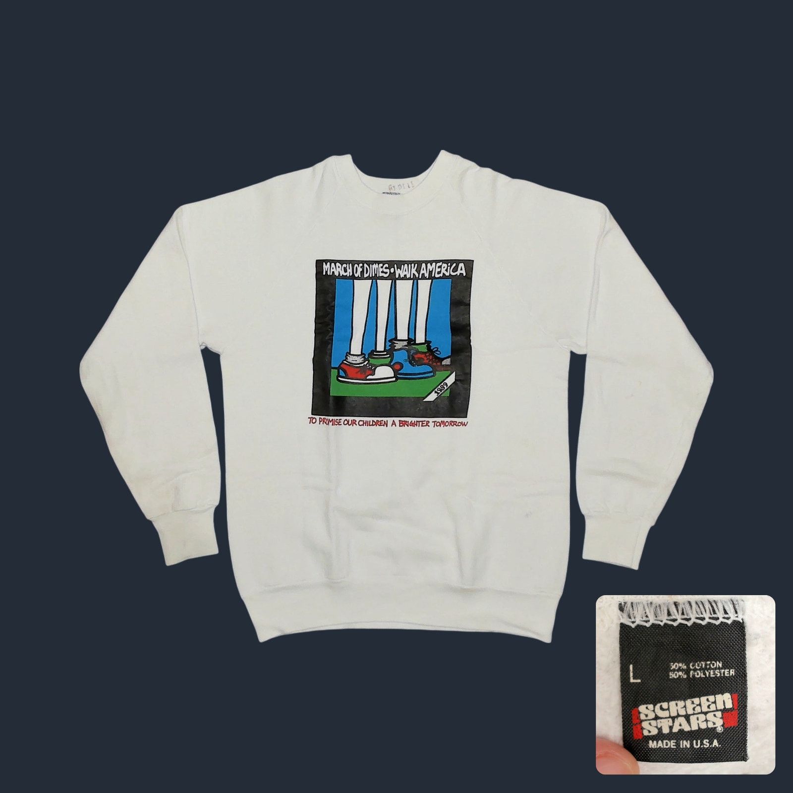 Vintage Screen Stars Vintage 1989 March of Dimes Raglan Sweatshirt Size US S / EU 44-46 / 1 - 1 Thumbnail