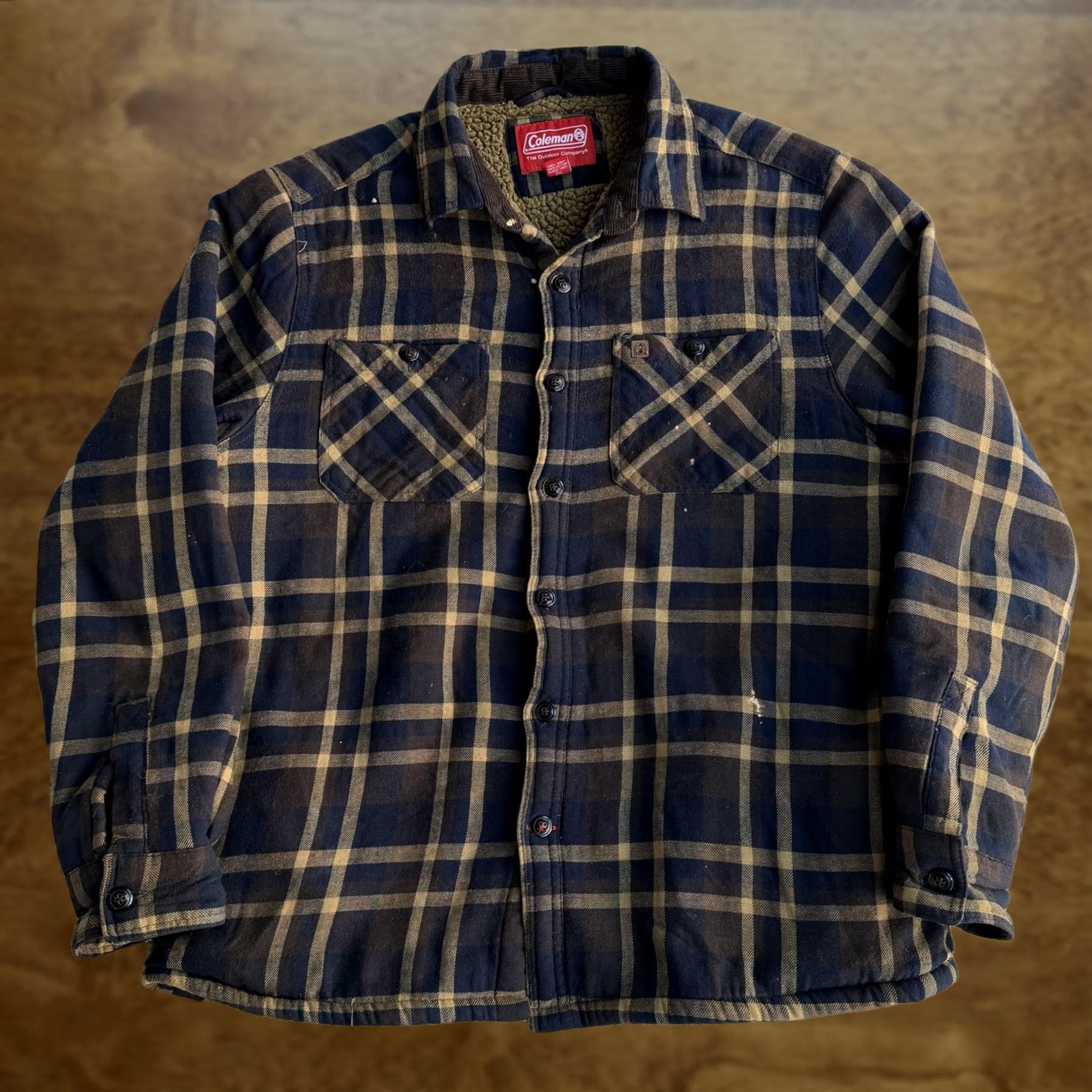 Vintage Coleman Shirt Jacket Mens M Blue Plaid Flannel Sherpa Lined Outdoor Hiking Casual Workwear Quilted Button Front Cuff Pockets Size US M / EU 48-50 / 2 - 1 Thumbnail