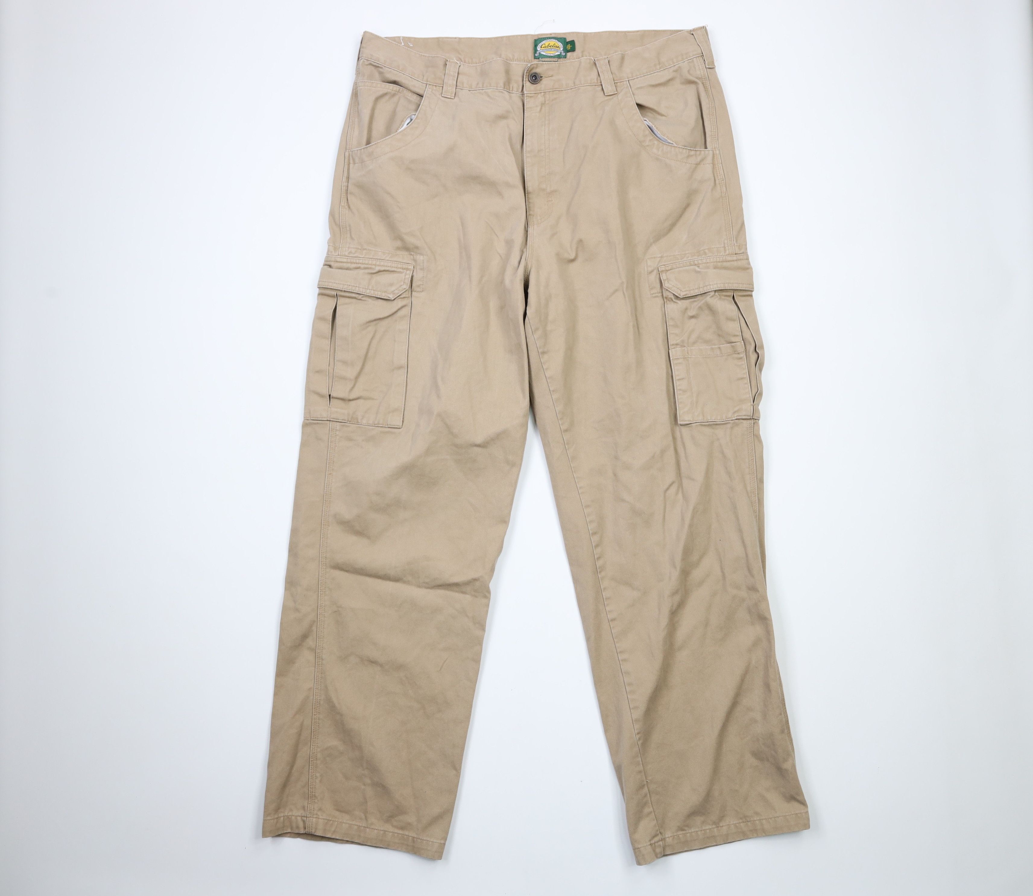 Vintage Vintage Cabelas Fit Wide Leg Cargo Pants Beige Cotton | Grailed