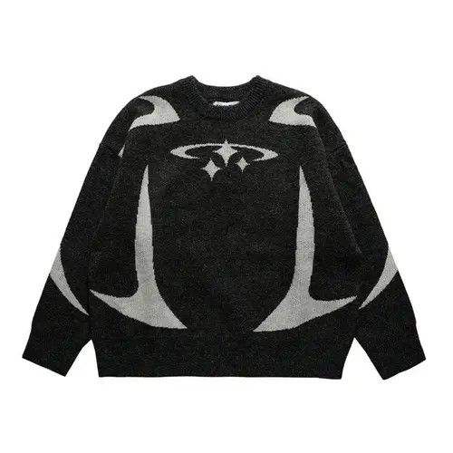 Japanese Brand Y2K Black Retro Star Designed Knitted Designer Sweater Size US L / EU 52-54 / 3 - 3 Thumbnail