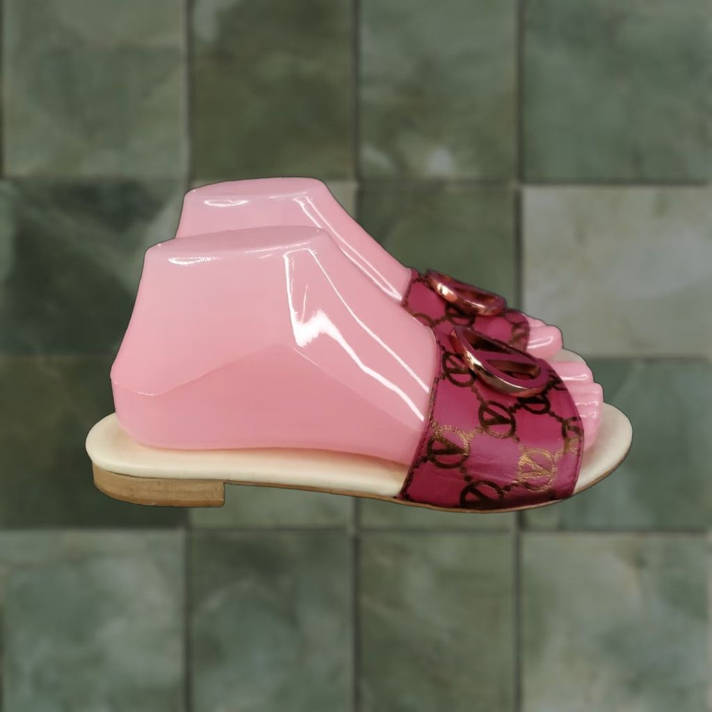 Valentino Sandals Womens Size 7 Pink Slip-On Casual Flat Leather Logo Emblem