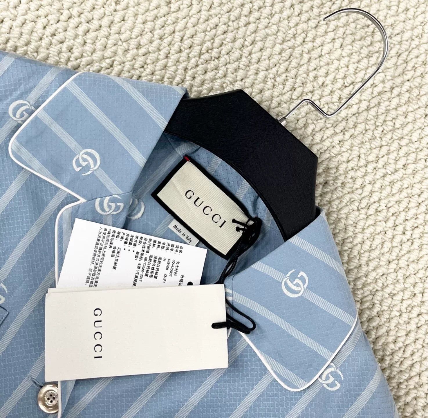 Gucci Gucci Light Blue Stripe Double G Print Shirt Size US S / EU 44-46 / 1 - 3 Thumbnail