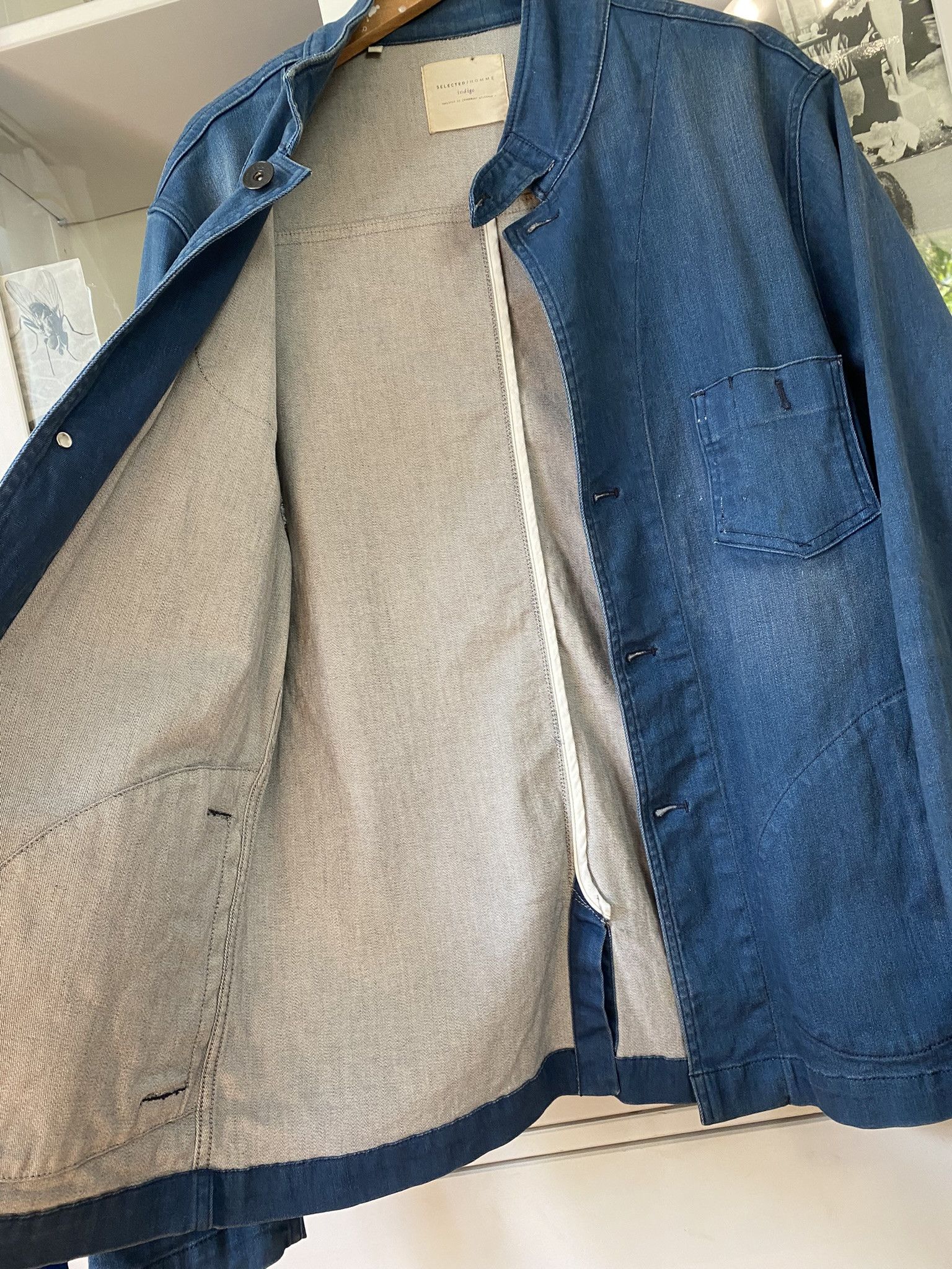 Selected Homme Vintage Washed Indigo Workwear Chore Coat Jacket Denim Size US XL / EU 56 / 4 - 19 Thumbnail