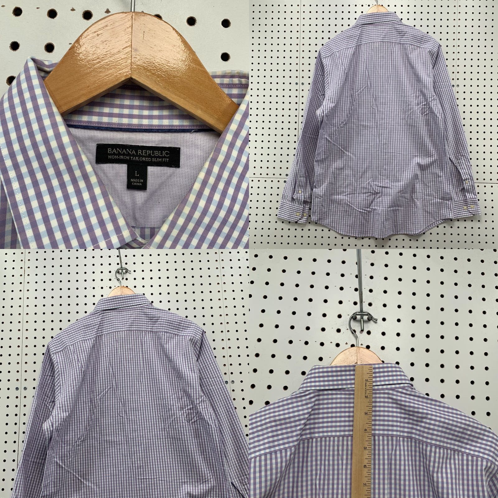 Banana Republic VINTAGE Banana Republic Button-Up Shirt Purple White Check Adult Large Slim Fit 22x31.5 Mens Size US L / EU 52-54 / 3 - 8 Thumbnail