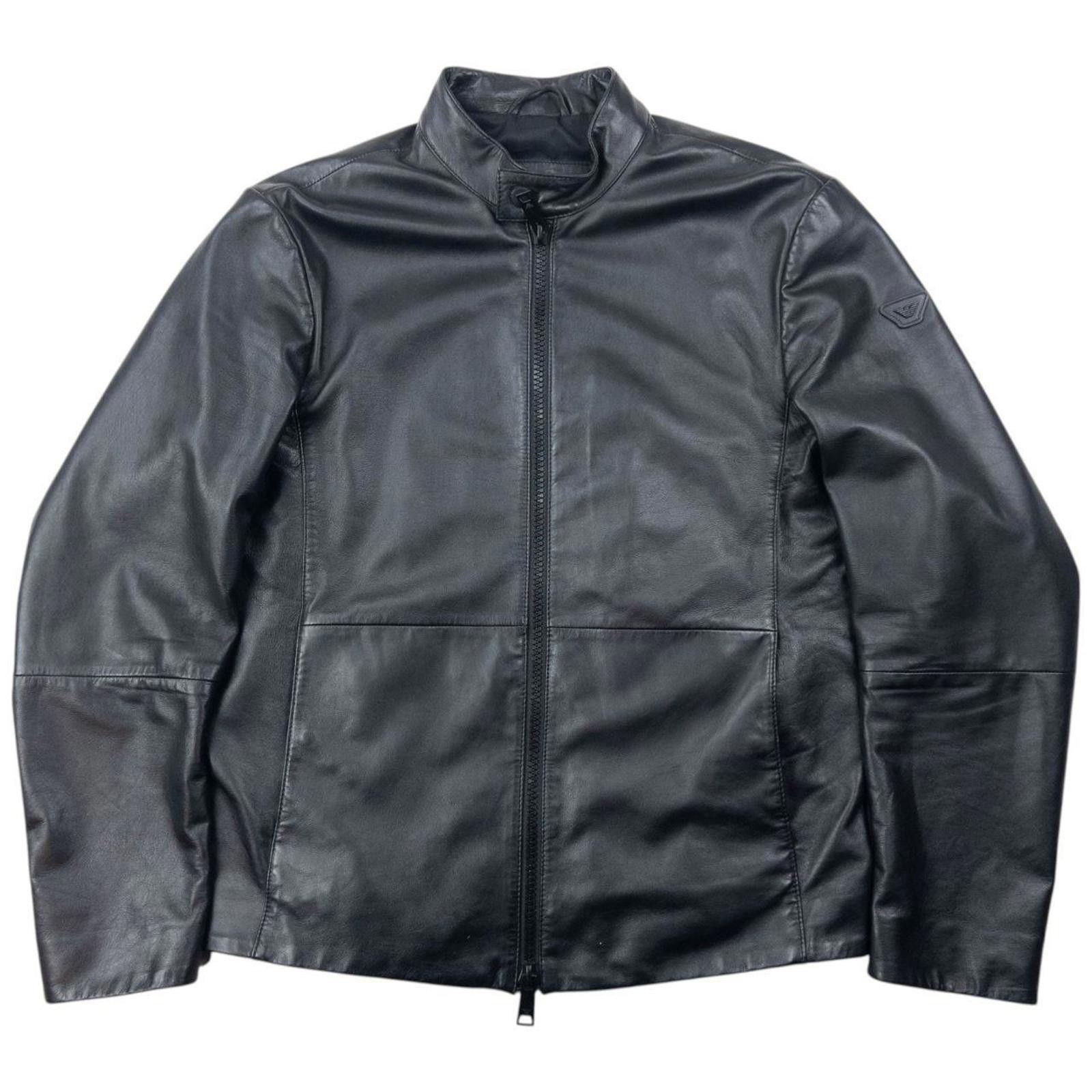 Emporio Armani Lamb Leather Zip Up Leather Jacket Size S
