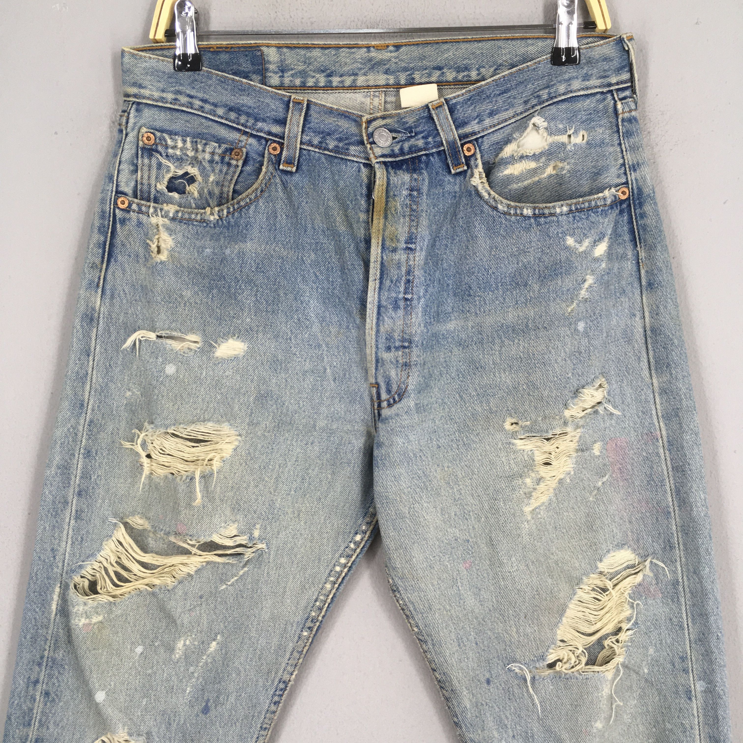 Levi's Size 31x28.5 Vintage 90s Levi's 501 Distressed Jeans S1867 Size US 31 - 2 Thumbnail